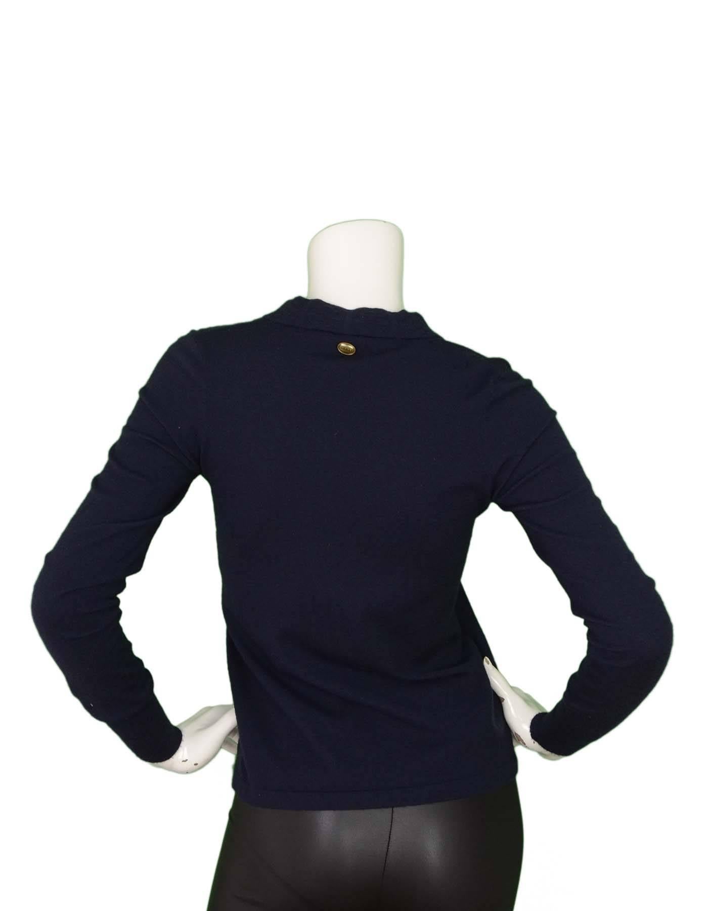 Black Chanel Navy Cashmere V-Neck Sweater sz 34