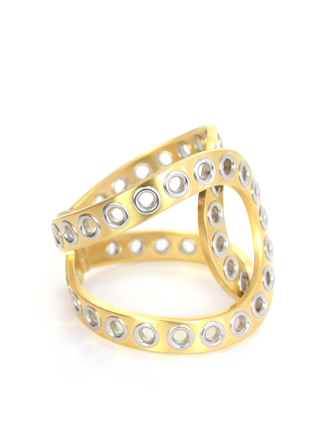 Chanel NEW '16 Gold and Silver Grommet Cuff For Sale at 1stdibs