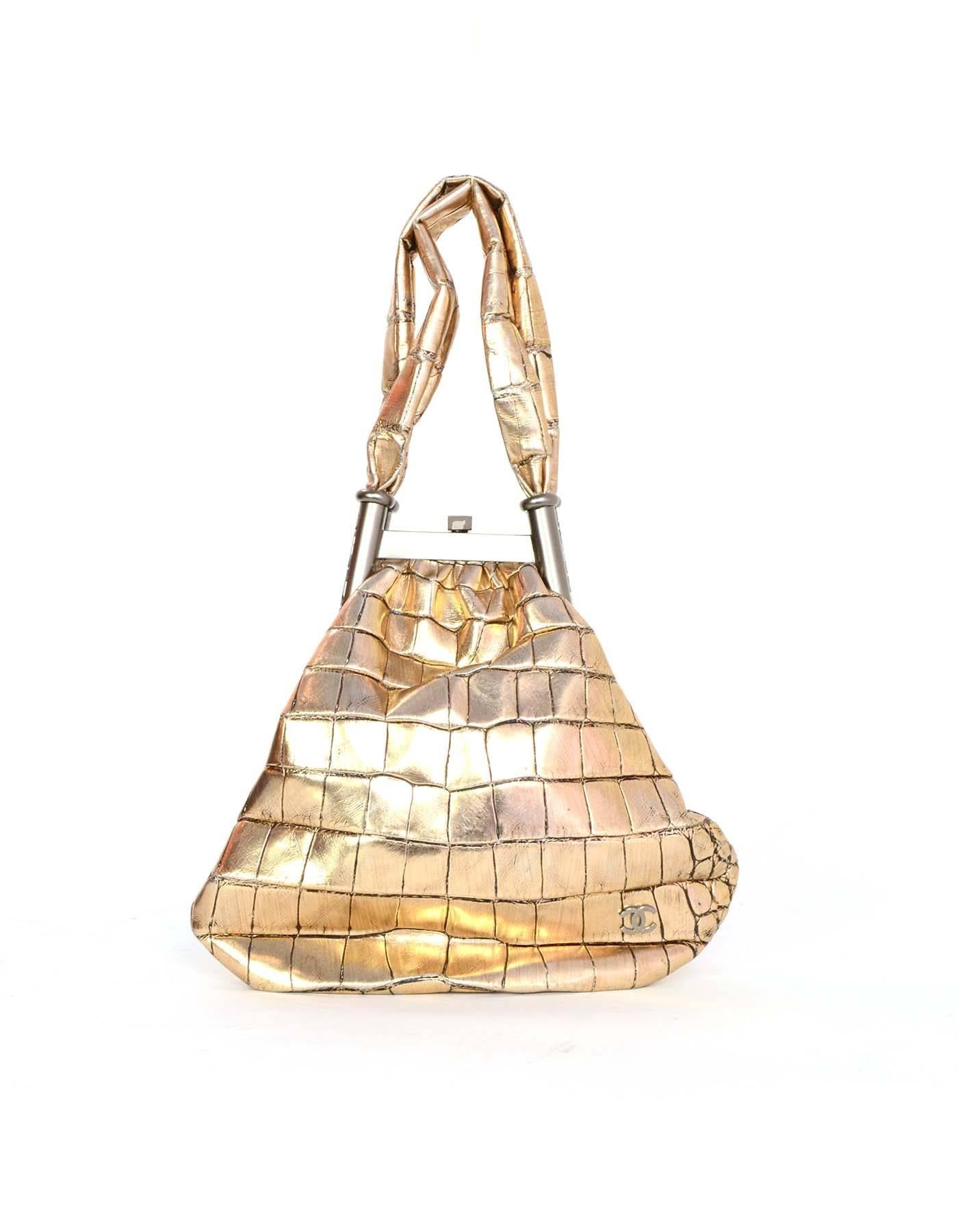 Chanel Metallic Gold Crocodile Frame Handbag  In Excellent Condition In New York, NY