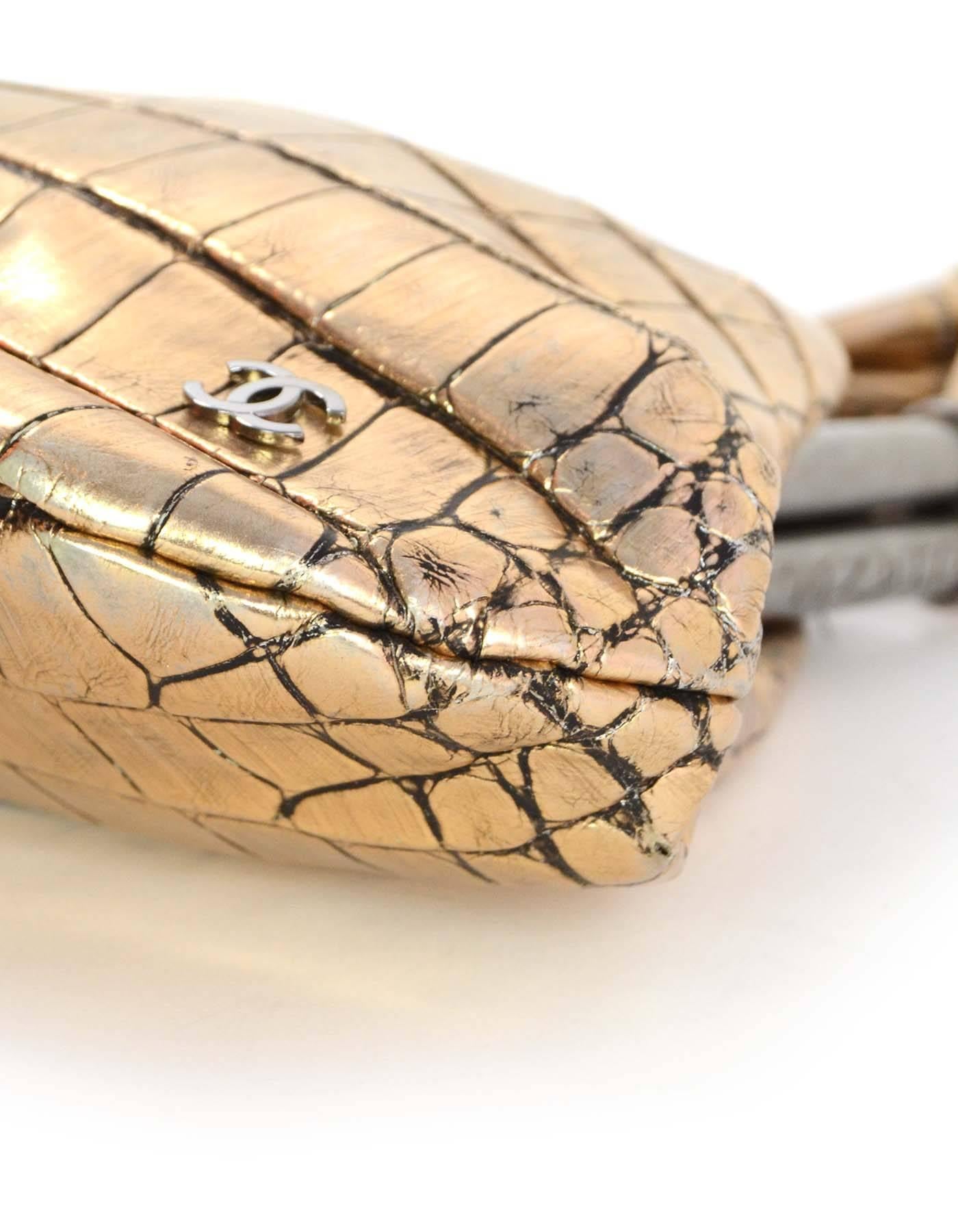 Women's Chanel Metallic Gold Crocodile Frame Handbag 