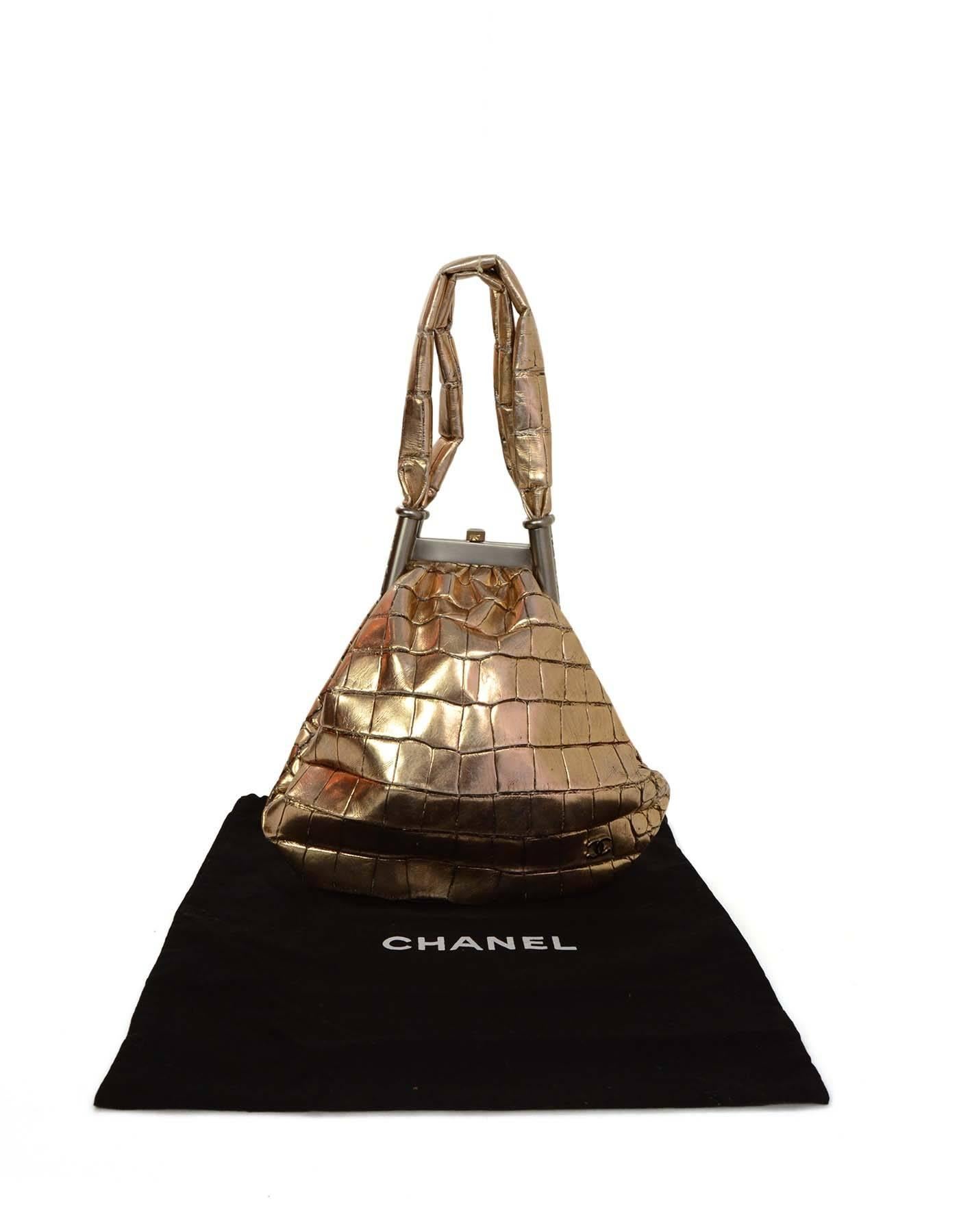 Chanel Metallic Gold Crocodile Frame Handbag  5