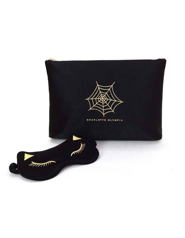 Charlotte Olympia Black Satin 'Cat Nap' Eye Mask and Clutch Set For