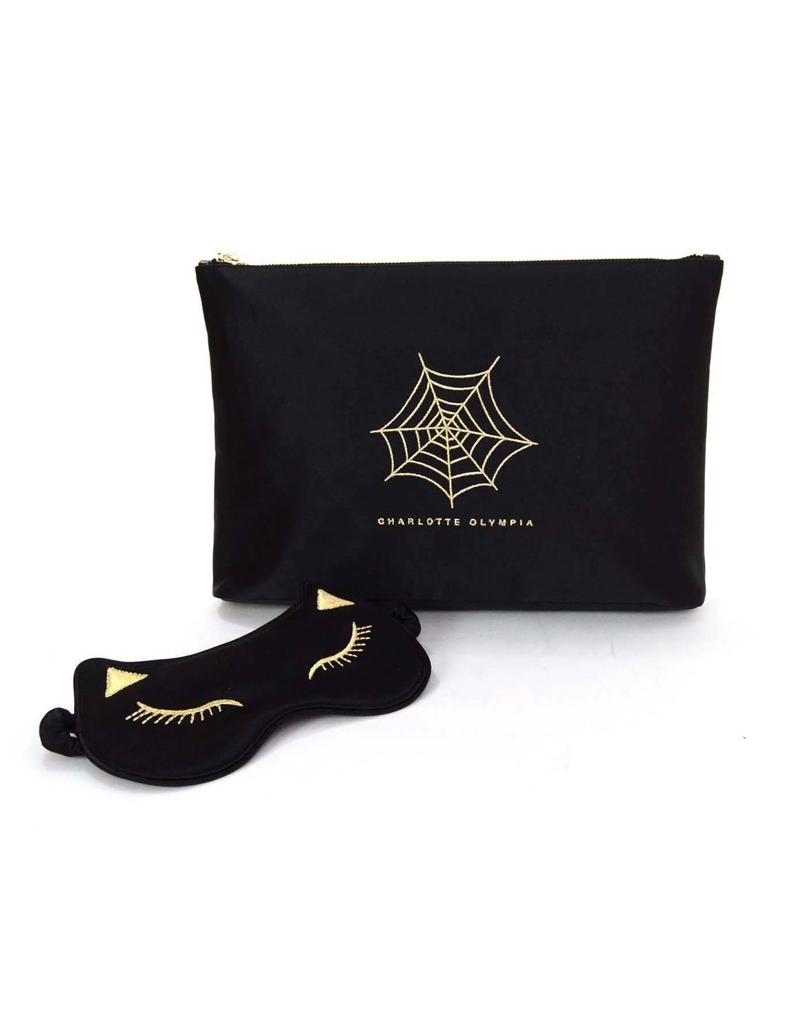 Charlotte Olympia Black Satin 'Cat Nap' Eye Mask and Clutch Set For