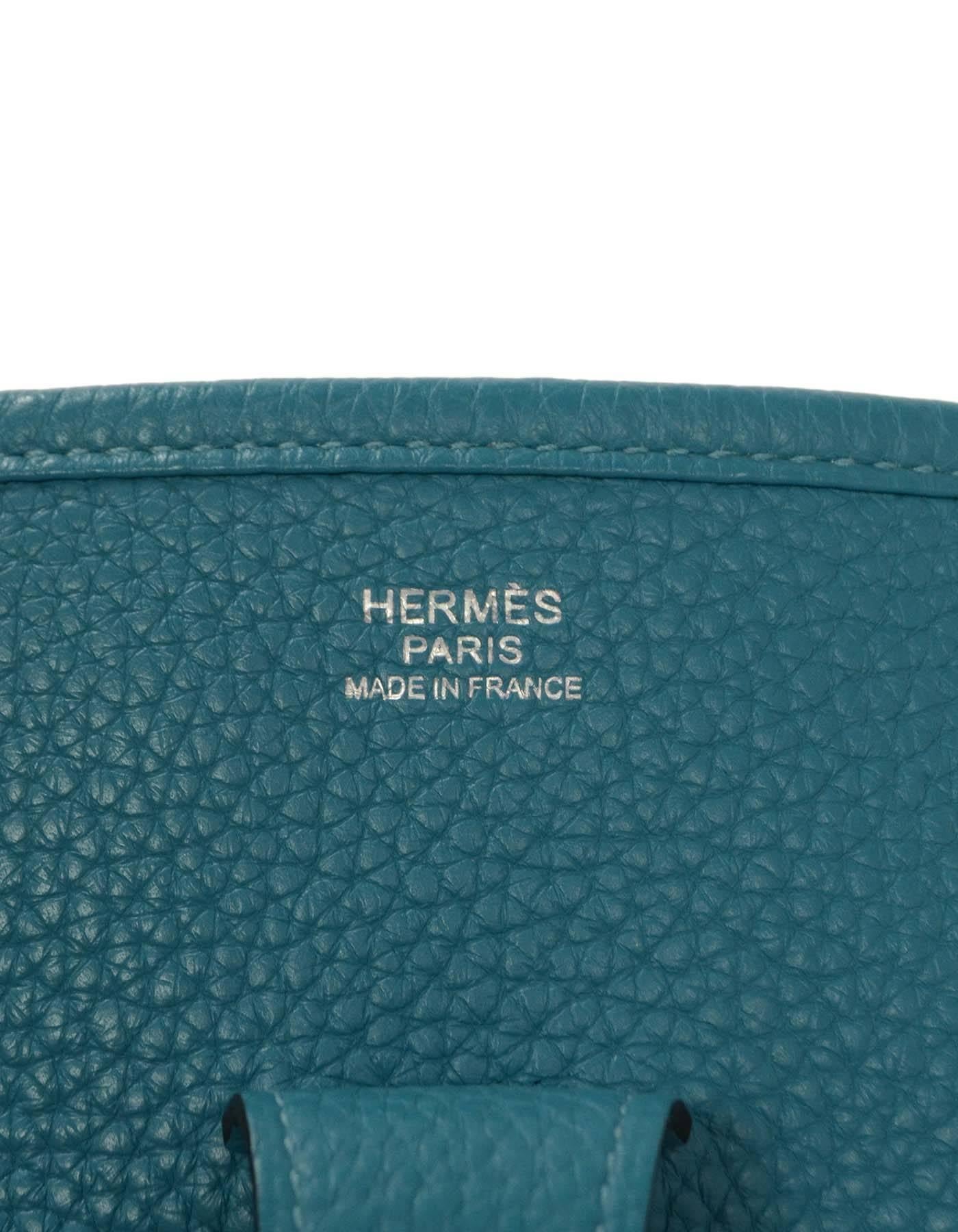 Hermes Turquoise Clemence Evelyne III GM Crossbody Bag PHW In Excellent Condition In New York, NY
