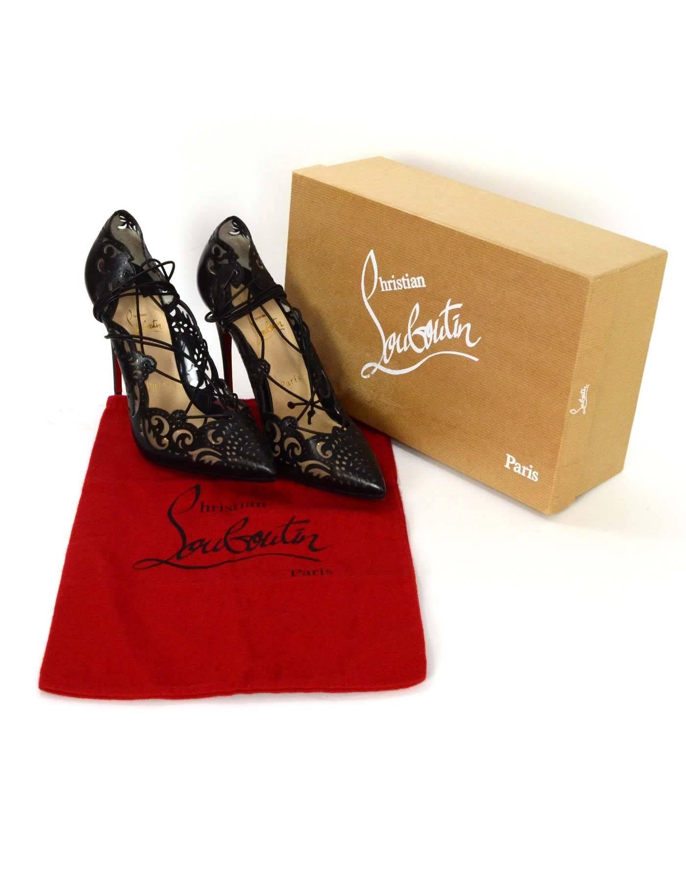 Women's Christian Louboutin SOLT OUT Laser Cut Impera 100mm Lace Up Pumps sz 39.5