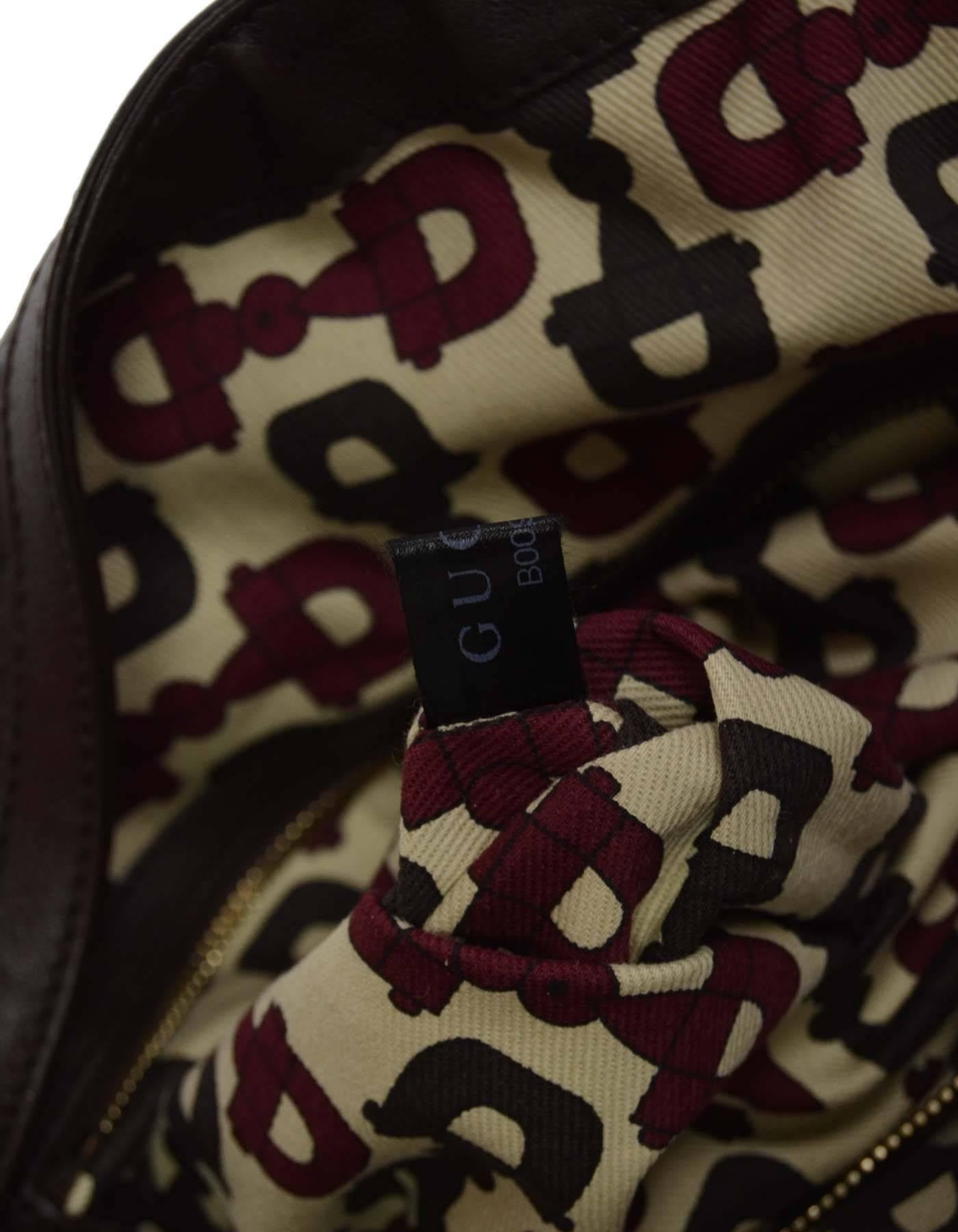 Gucci Brown Monogram Leather Hobo Bag GHW In Excellent Condition In New York, NY