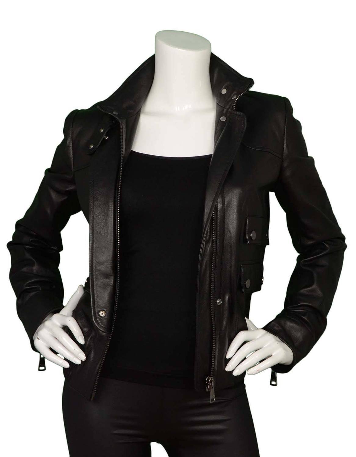 Dolce and Gabbana Black Leather Bomber Jacket sz 40 For Sale at 1stdibs