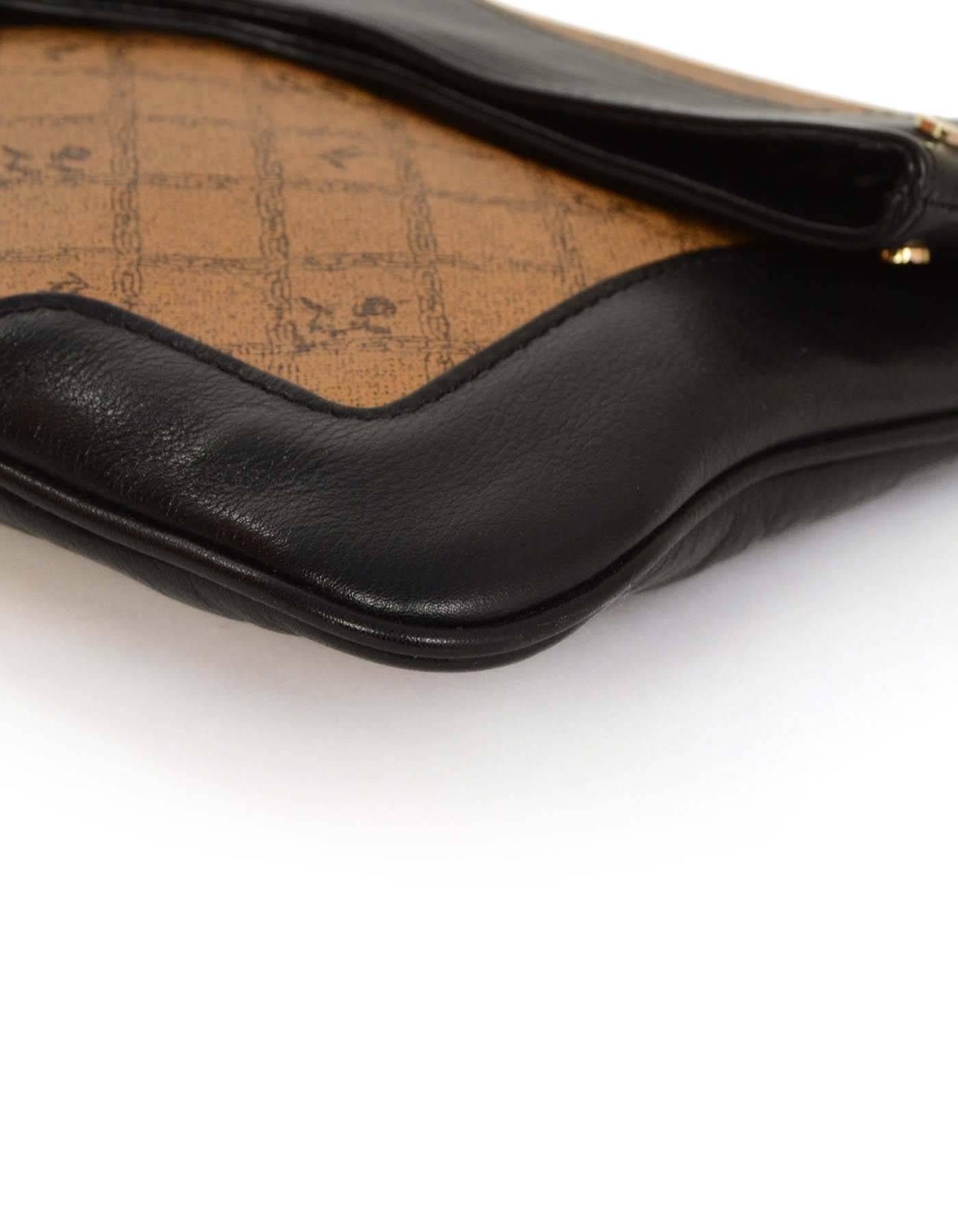 LAMB Black & Tan Monogram Clutch GHW In Excellent Condition In New York, NY