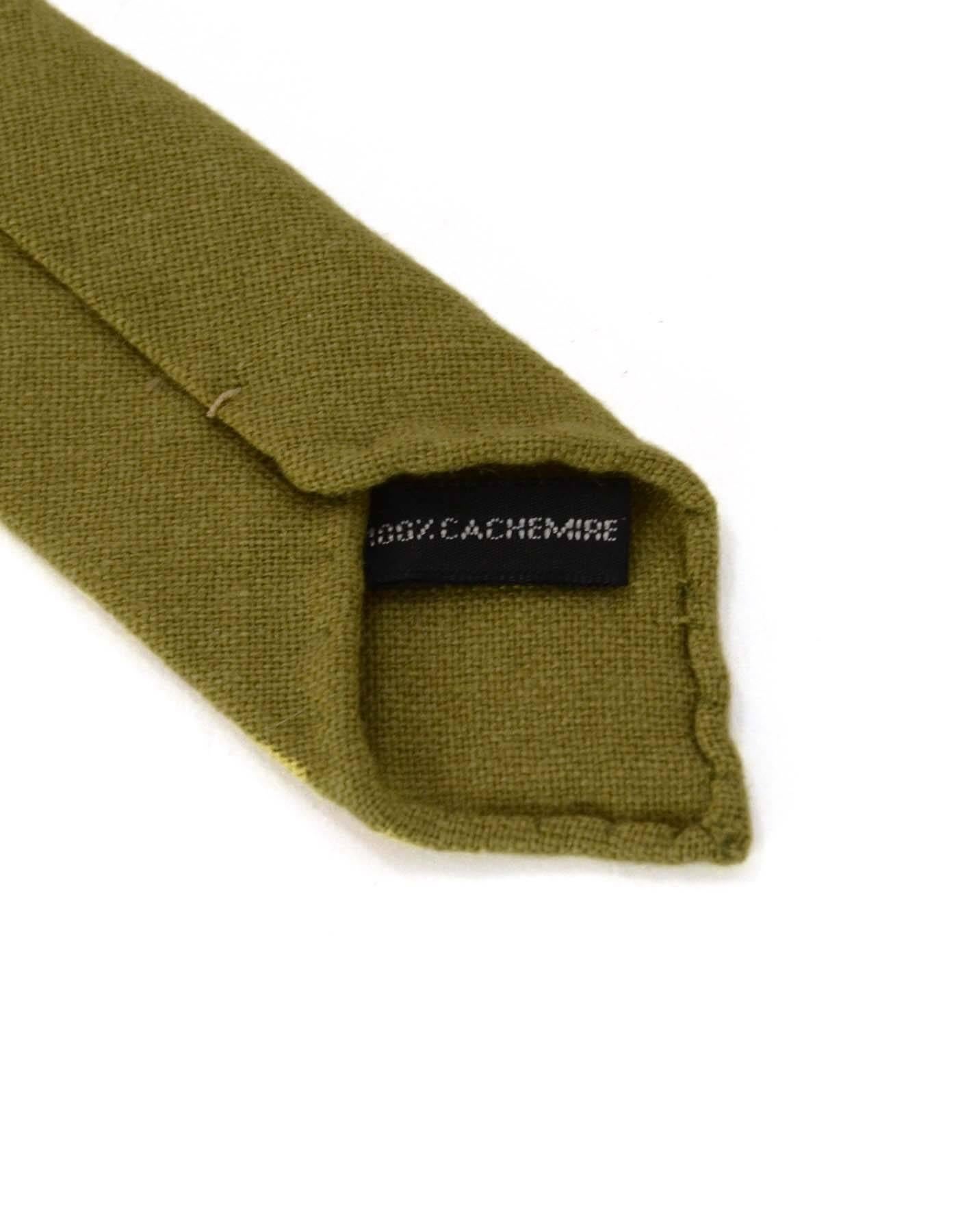 Beige Hermes Khaki Green Cashmere Tie