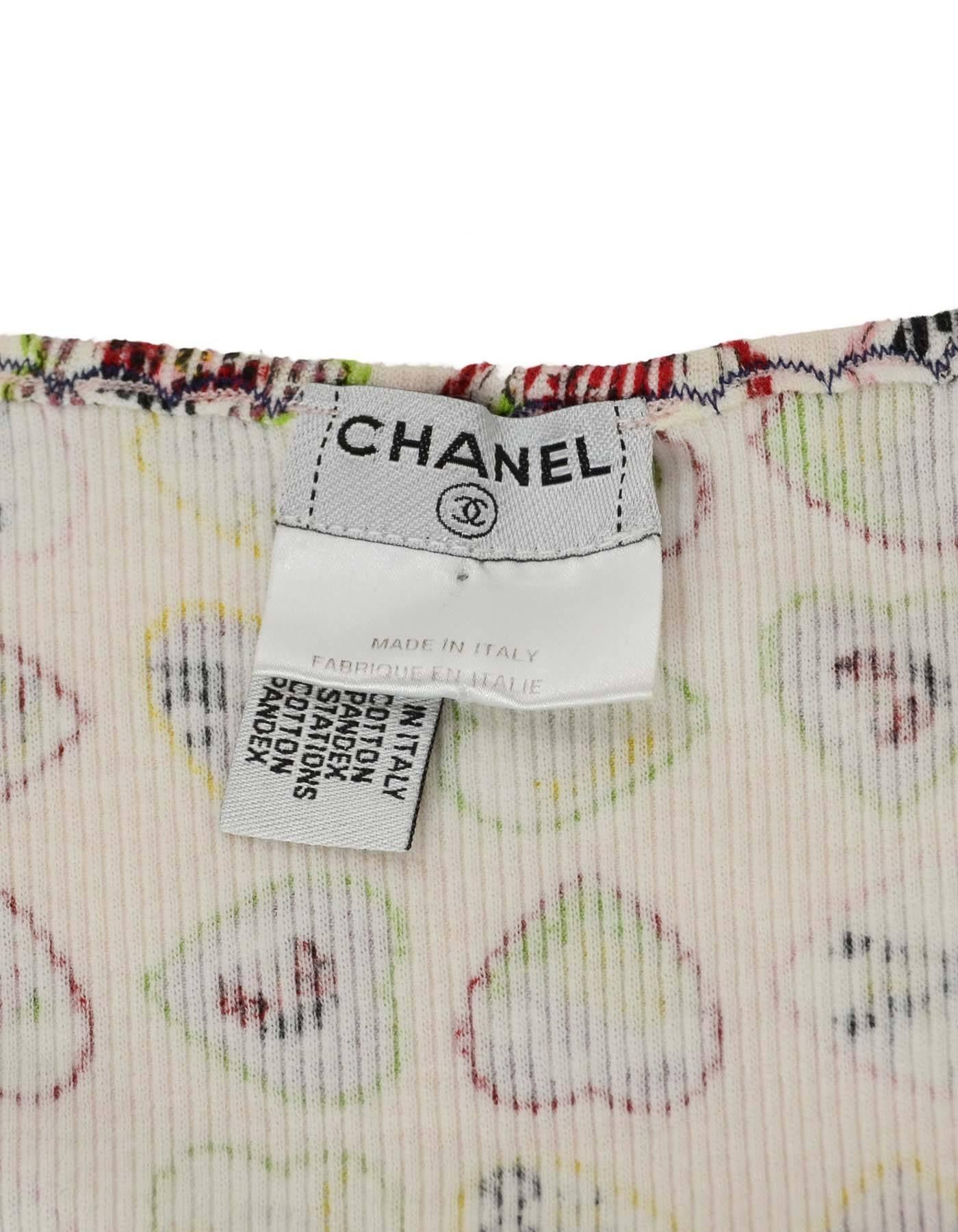 Women's Chanel Coco Heart Print Ribbed Cotton Top sz 40