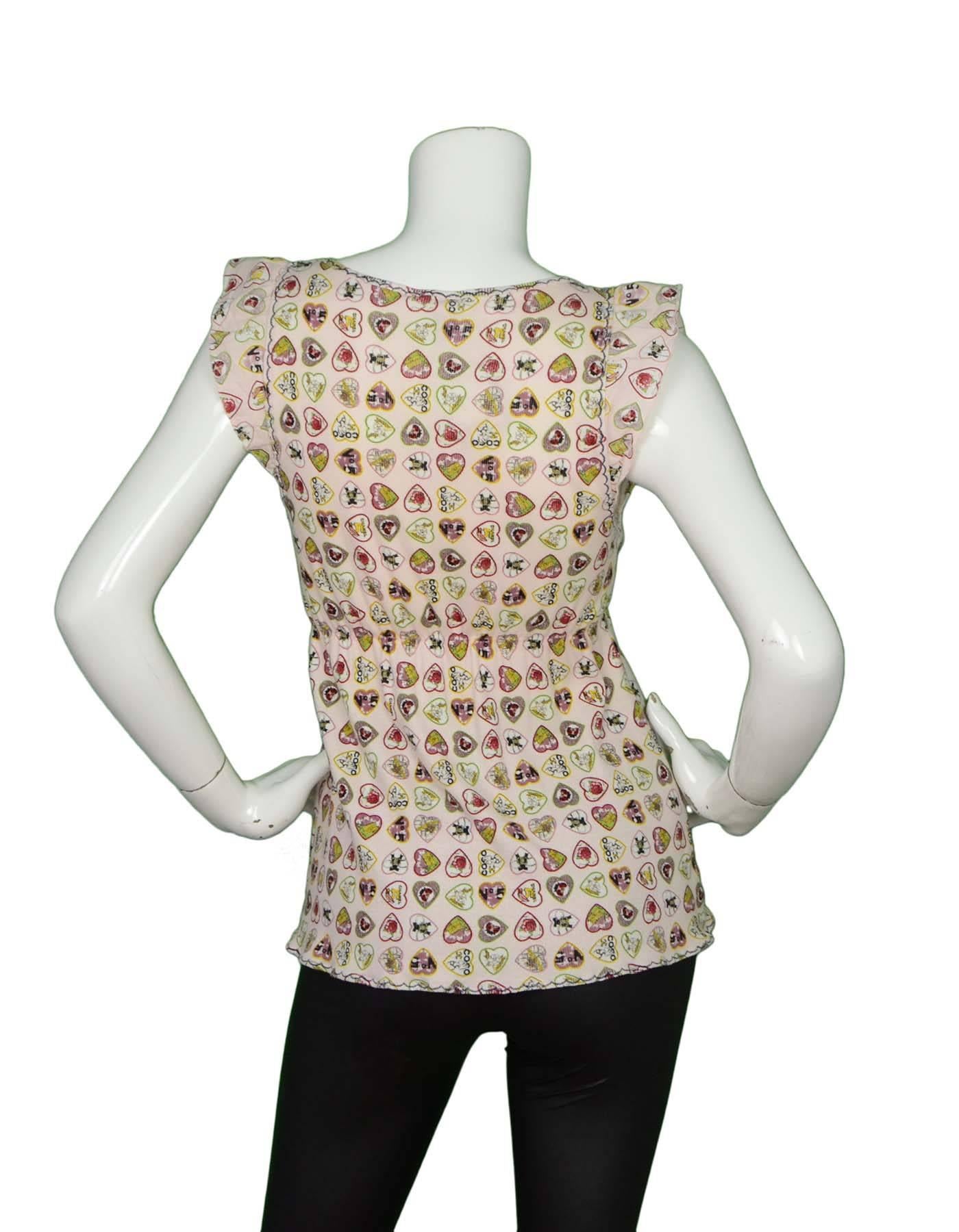 Chanel Coco Heart Print Ribbed Cotton Top sz 40 In Excellent Condition In New York, NY