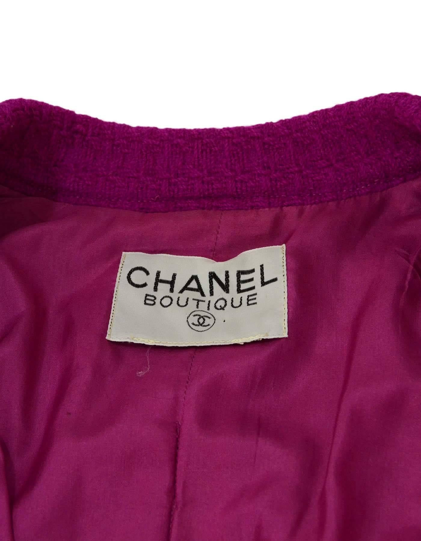 Chanel Fuchsia Wool Jacket sz 42  In Excellent Condition In New York, NY