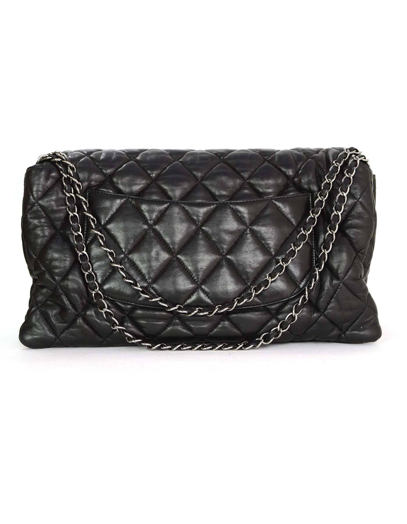 Chanel Black Lambskin Triple Compartment Accordion Flap Bag
Features adjustable shoulder strap
Made in: Italy
Year of Production: 2010
Color: Black
Hardware: Ruthenium
Materials: Lambskin
Lining: Black leather and satin
Closure/opening: Flap