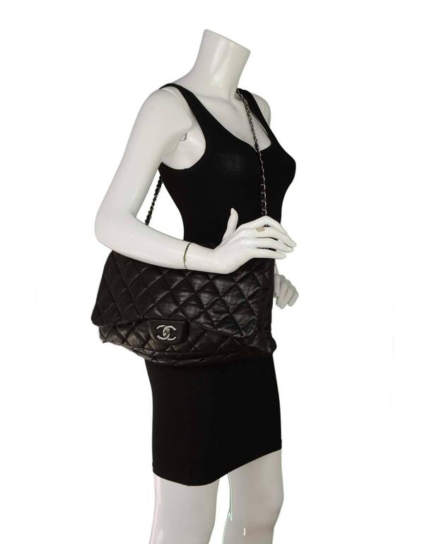 Chanel Black Lambskin Jumbo 3 Accordion Flap Bag RHW For Sale at