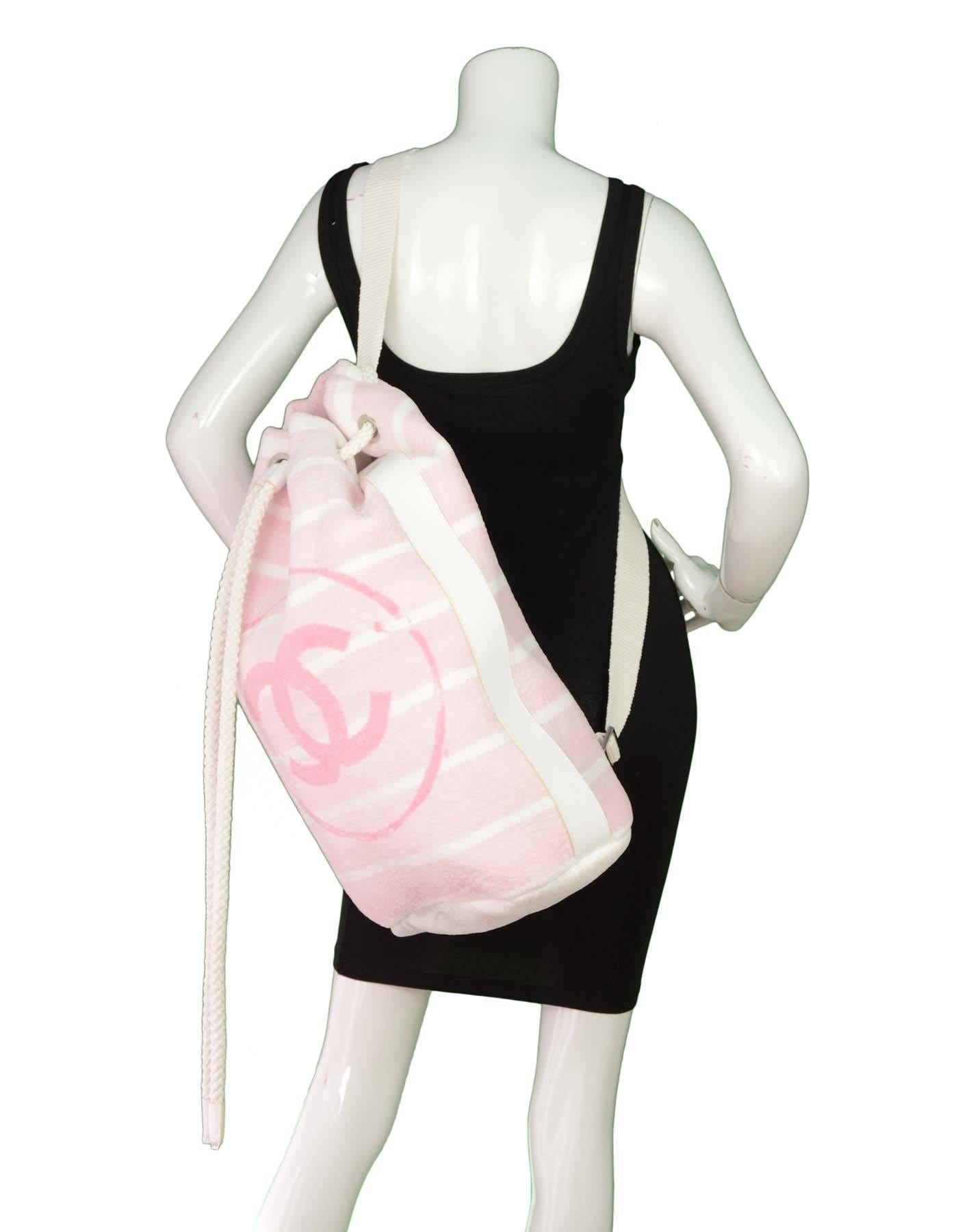 Chanel Pink & White CC Terrycloth Bag & Beach Towel Set SHW 2