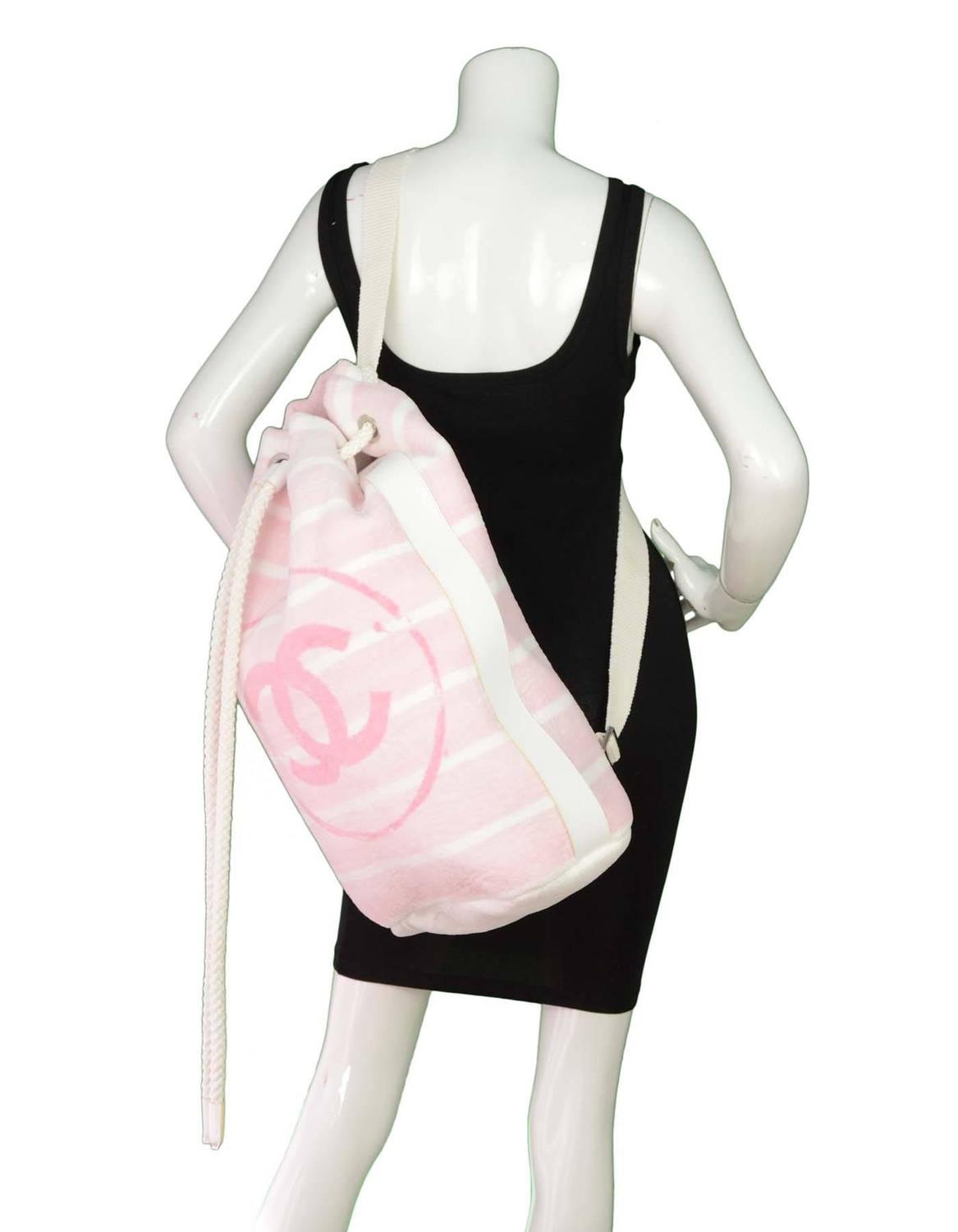 Chanel Pink and White CC Terrycloth Bag and Beach Towel ...