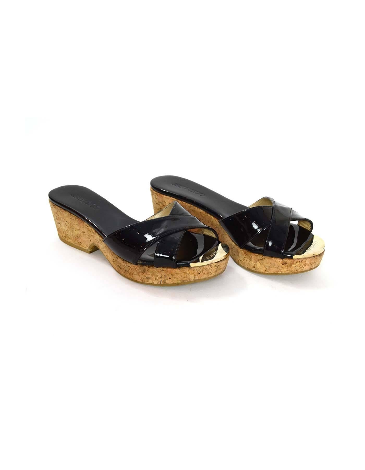 Women's Jimmy Choo Black Patent & Cork Platform Mules