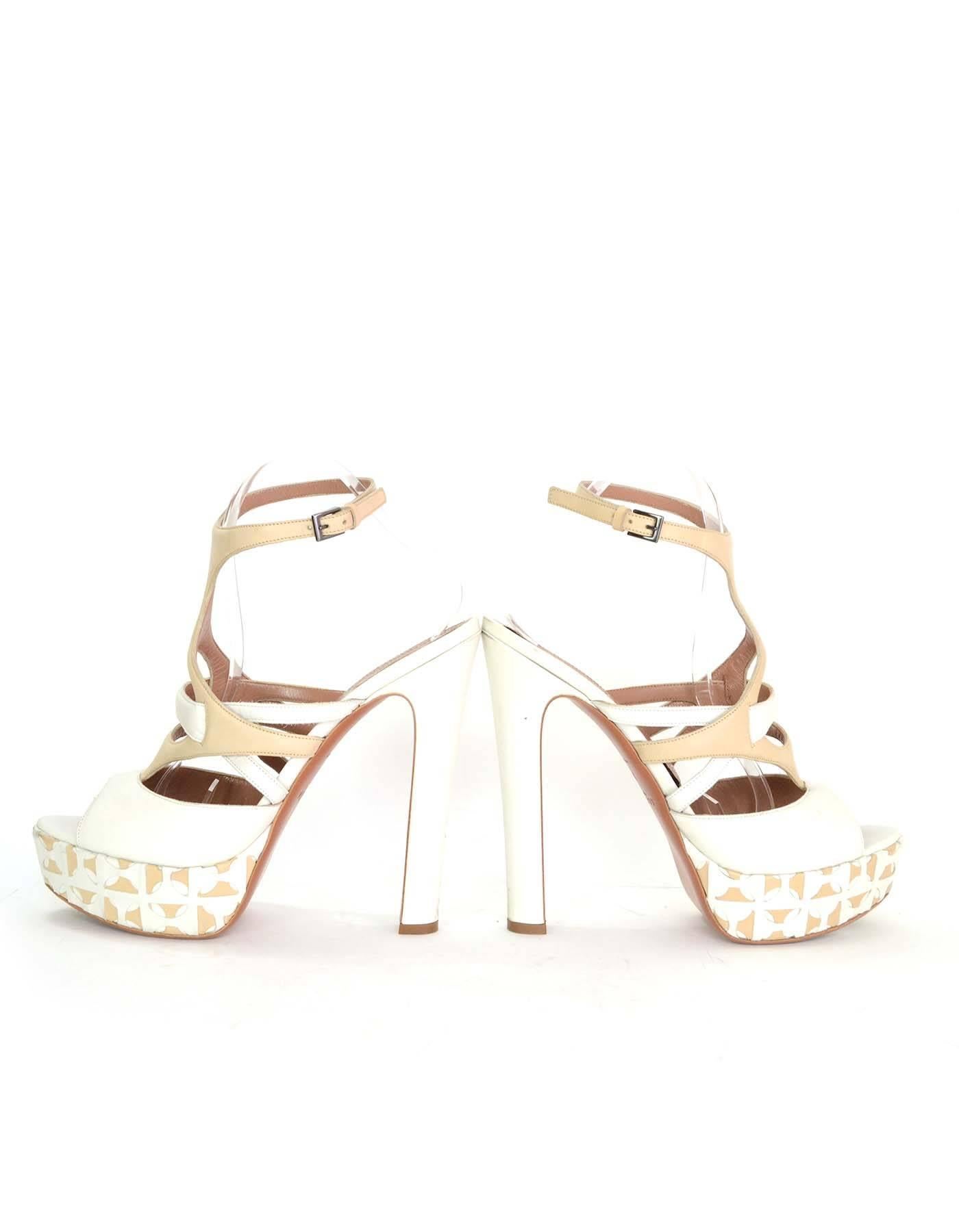 Alaia White & Beige Leather Platform Sandals sz 40 2