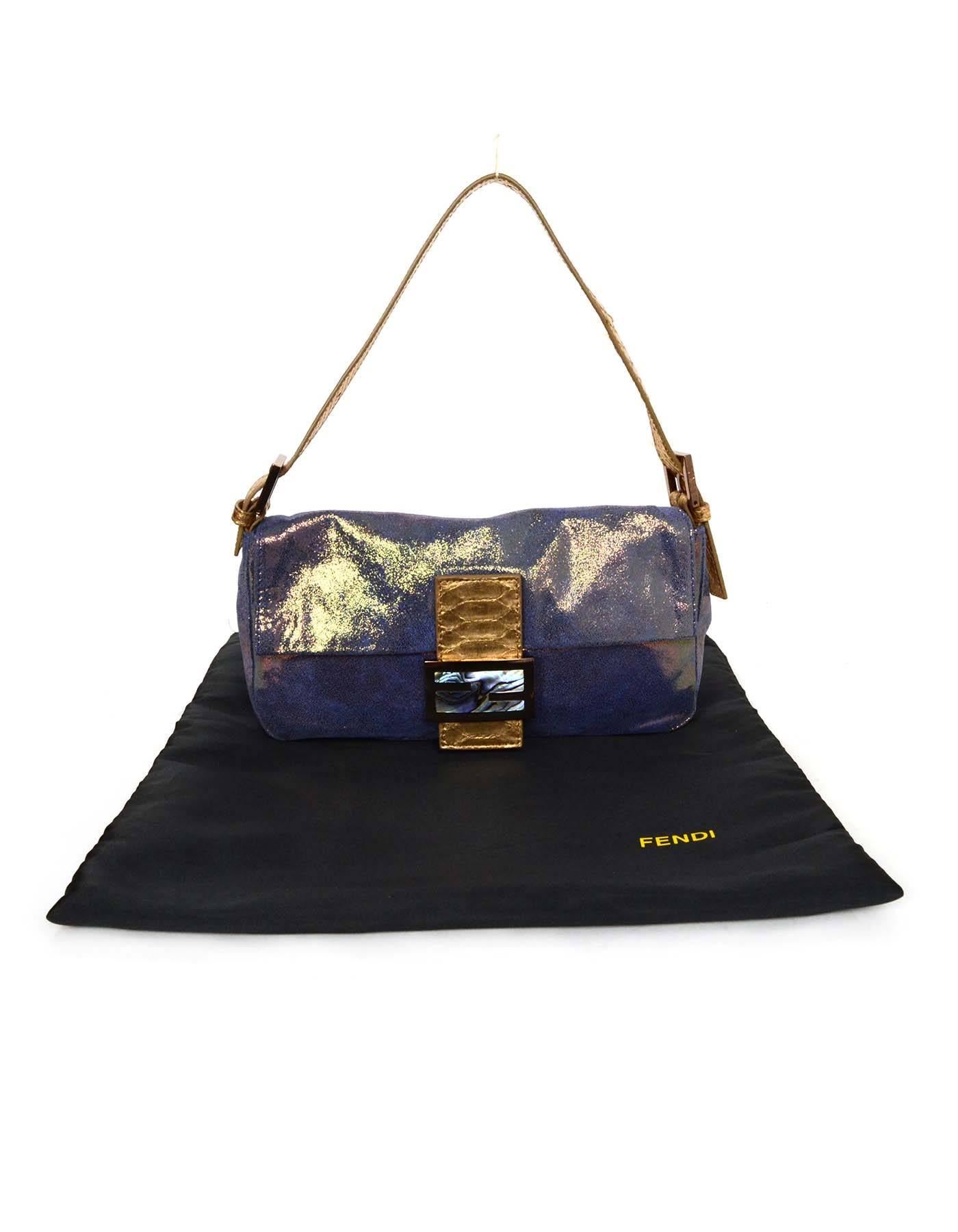 Women's Fendi Purple Iridescent Baguette Pochette Bag w. Gold Python Trim GHW