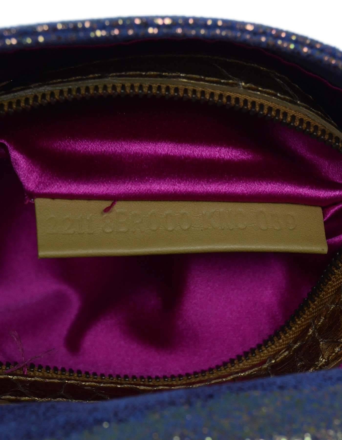 Fendi Purple Iridescent Baguette Pochette Bag w. Gold Python Trim GHW In Excellent Condition In New York, NY