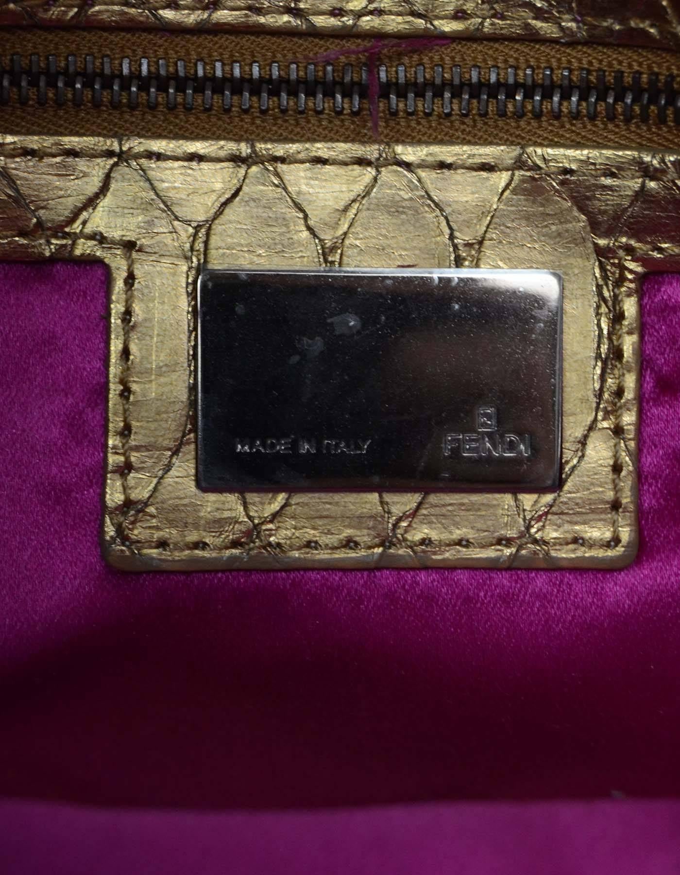 Gray Fendi Purple Iridescent Baguette Pochette Bag w. Gold Python Trim GHW