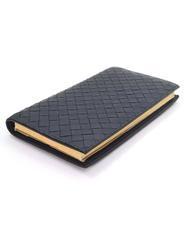 Bottega Veneta Navy Blue Woven Leather Agenda/Checkbook Cover
