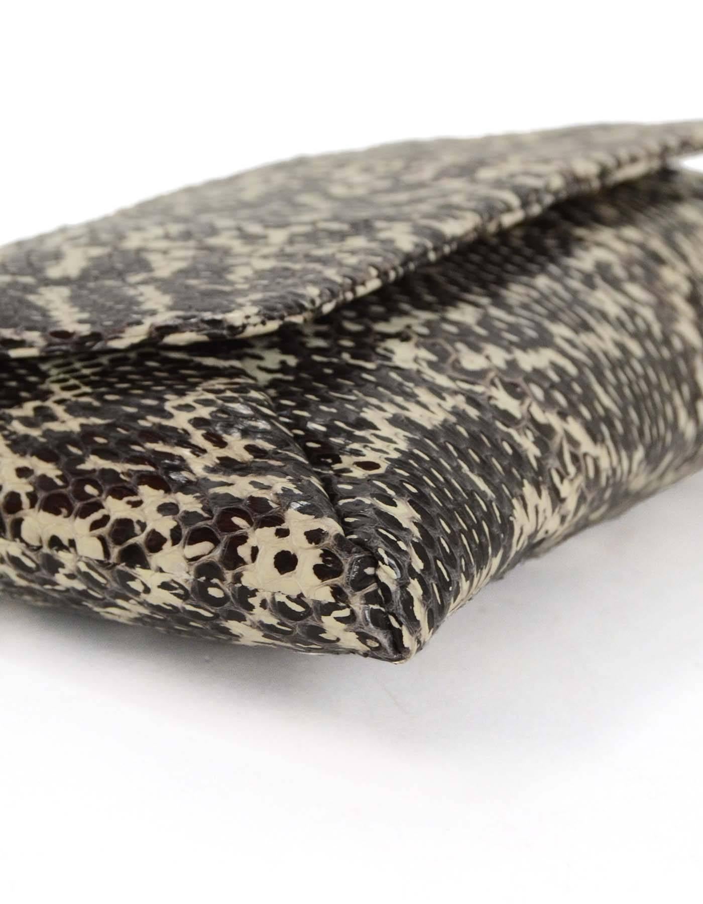 Lanvin Black & Ivory Embossed Snakeskin Clutch BHW In Excellent Condition In New York, NY