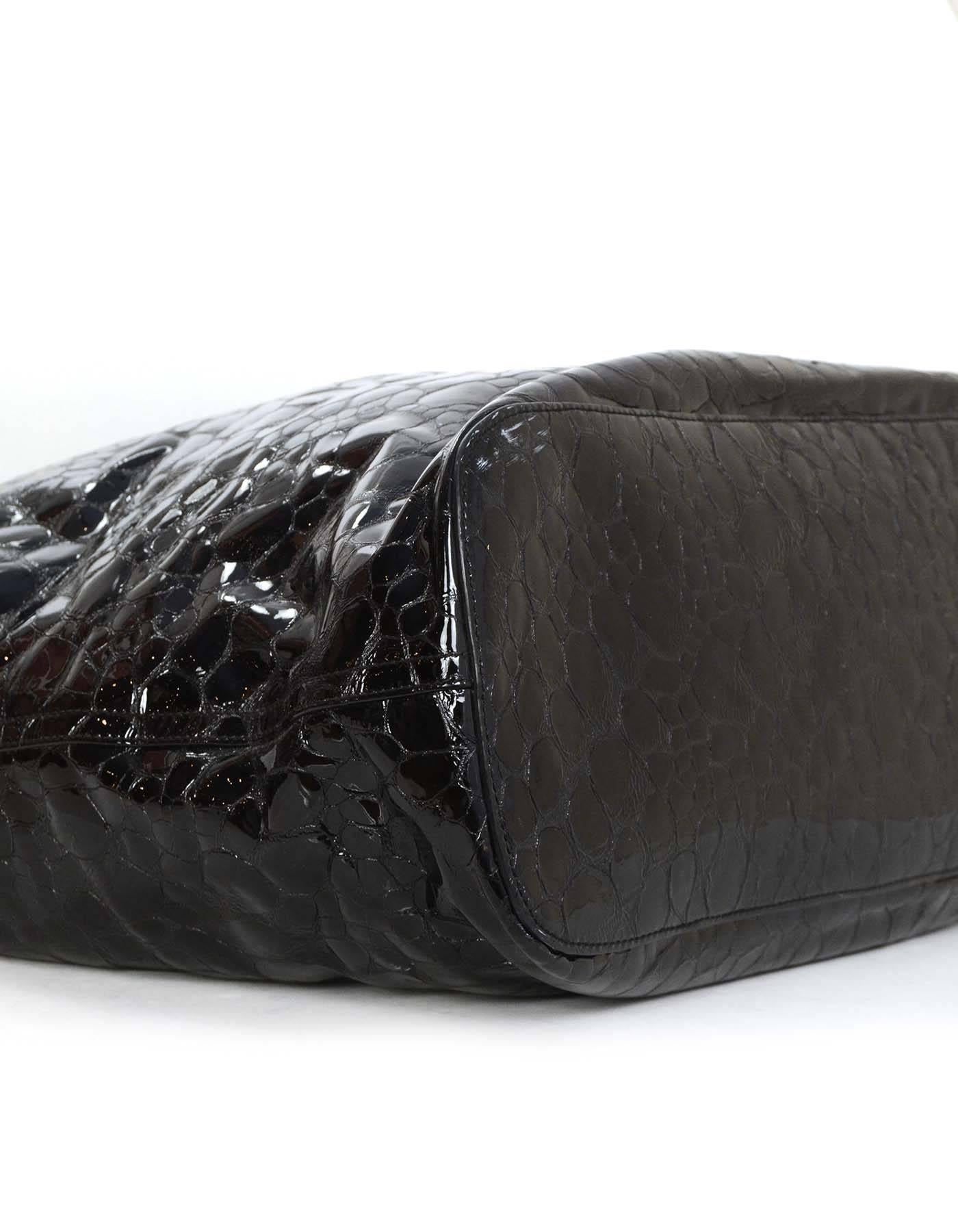 Women's Jil Sander Black Embossed Patent Large Frame Tote Bag SHW