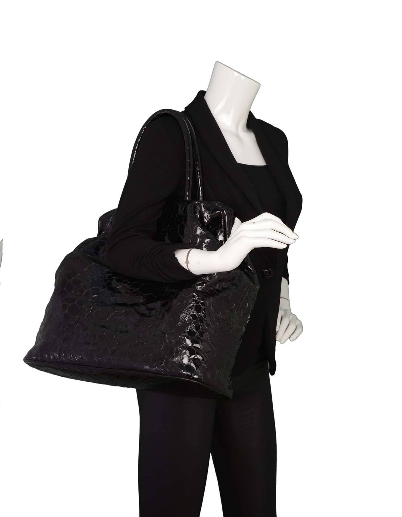 Jil Sander Black Embossed Patent Large Frame Tote Bag SHW 3
