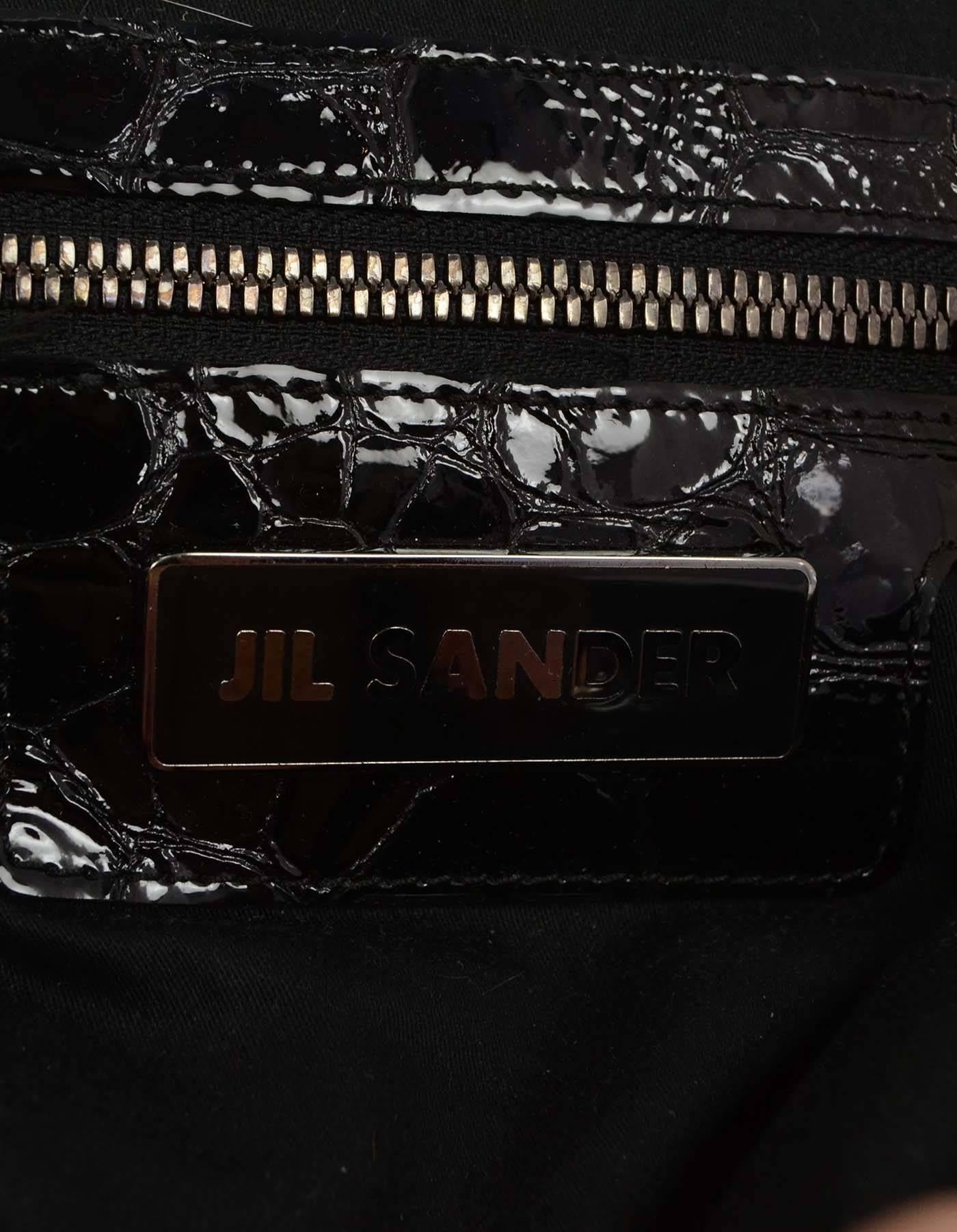Jil Sander Black Embossed Patent Large Frame Tote Bag SHW 2