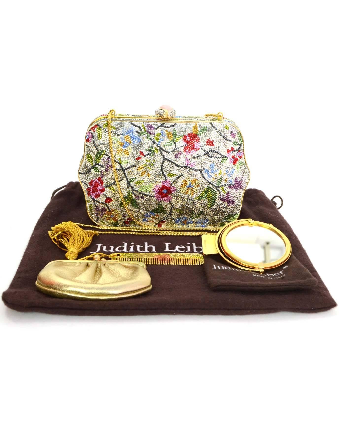 Women's Judith Leiber Multi-Colored Floral Crystal Embellished Minaudiere GHW