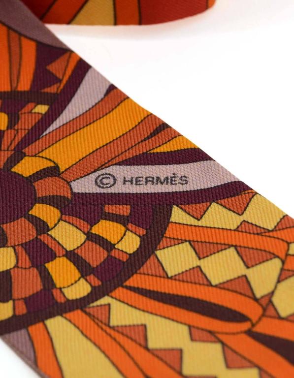 Hermes Orange Ribbon Print Silk Twilly For Sale at 1stDibs