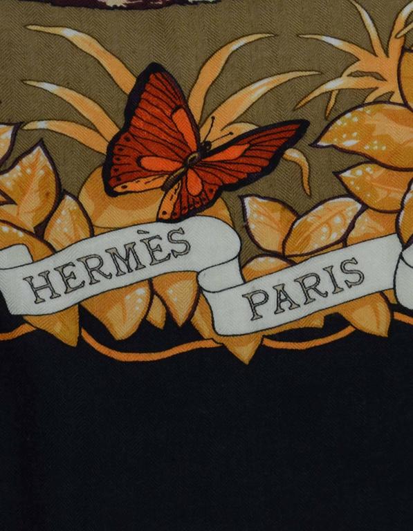 Hermes Black Silk and Cashmere Jungle Love 140cm Shawl Scarf For Sale ...