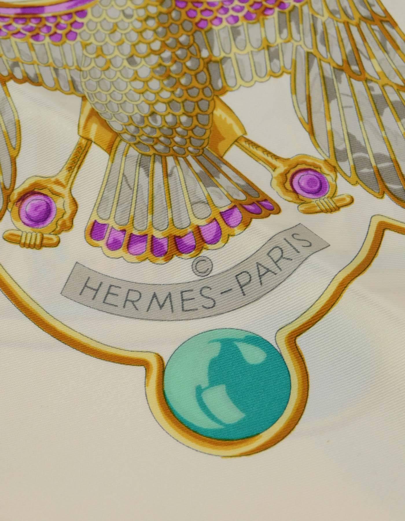 Beige Hermes Ivory & Jewel Tone Printed 90cm Silk Scarf