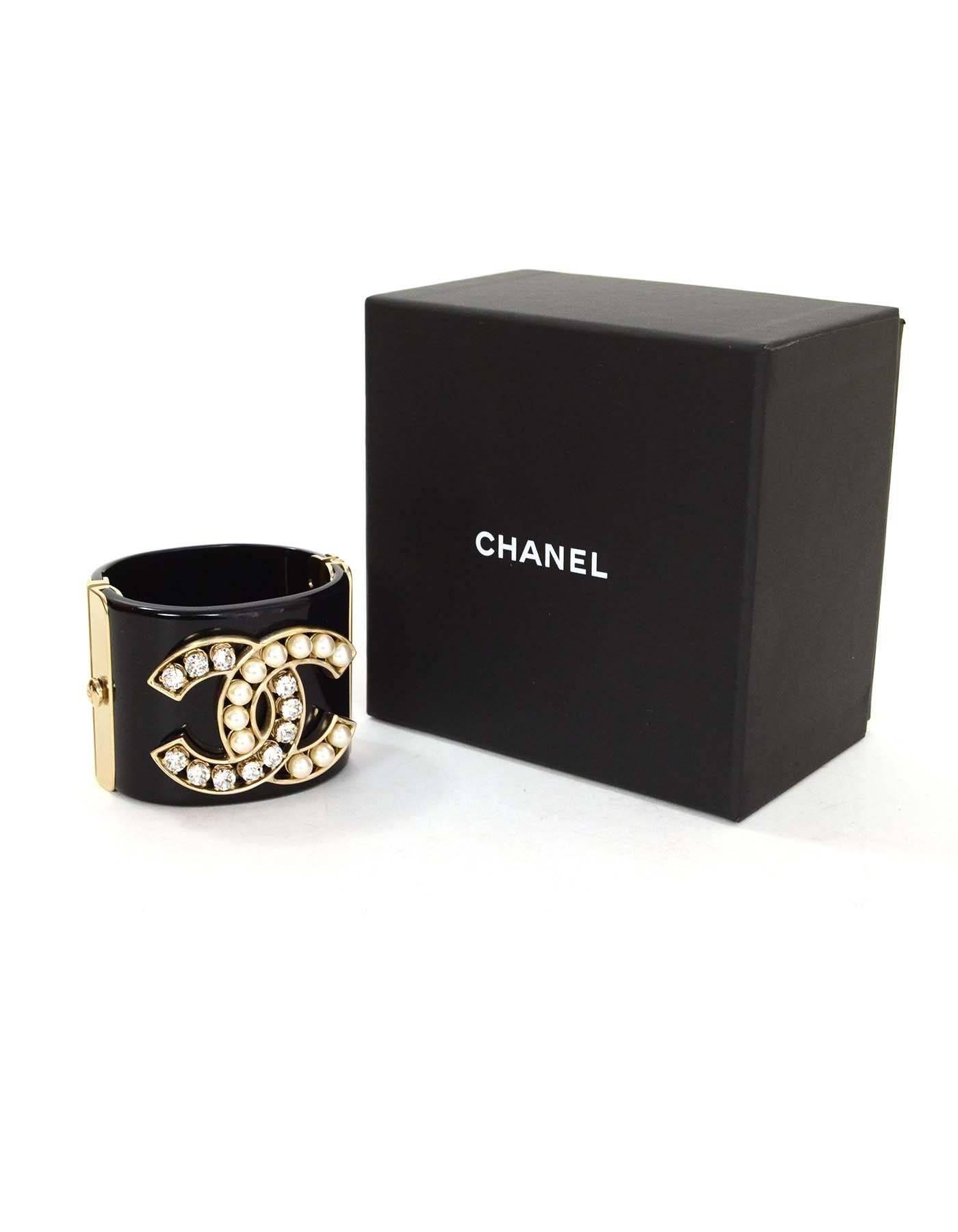 Chanel Crystal & Pearl CC Cuff Bracelet GHW 1