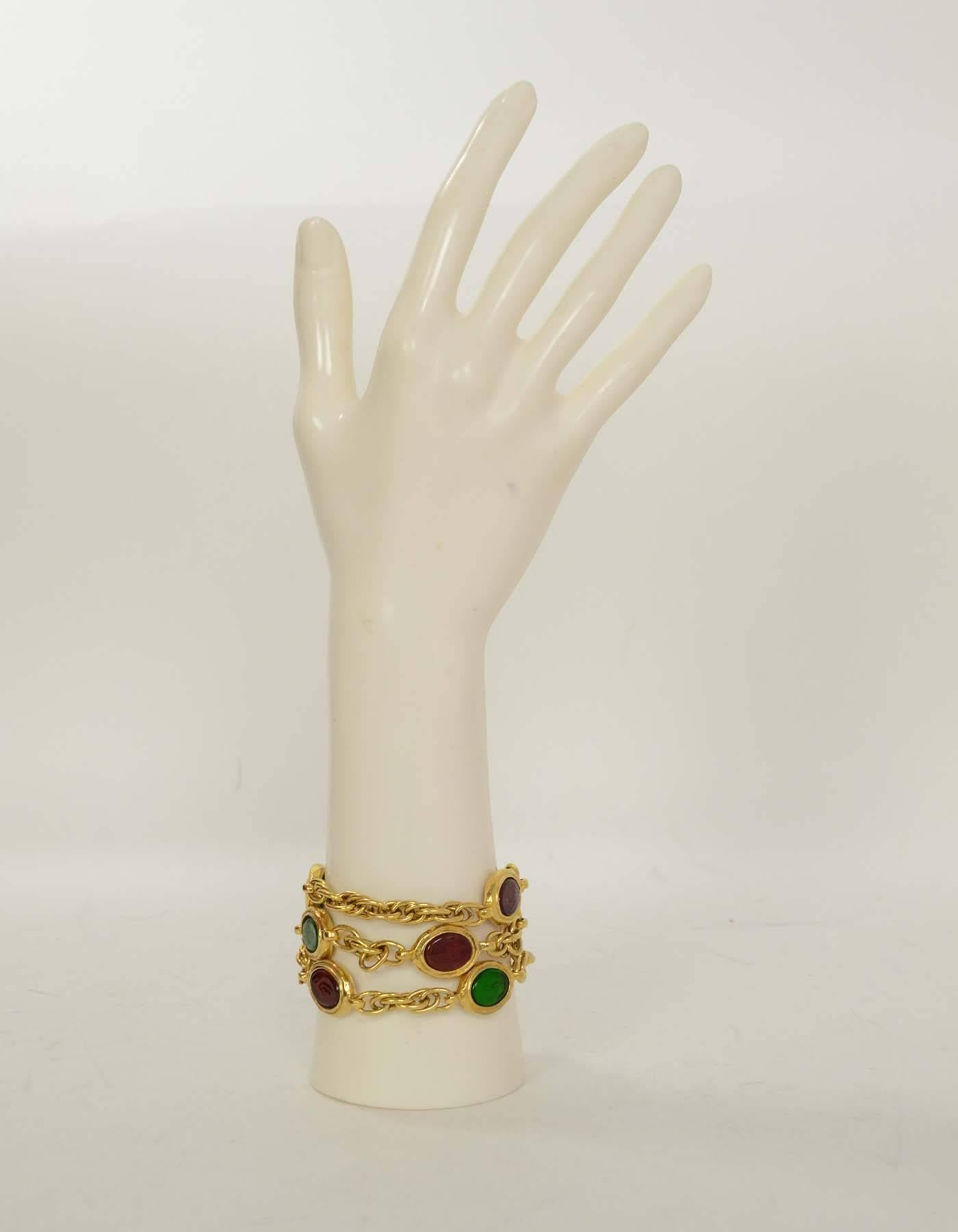 Women's Chanel Red & Green Gripoix Goldtone Multi-Strand Bracelet