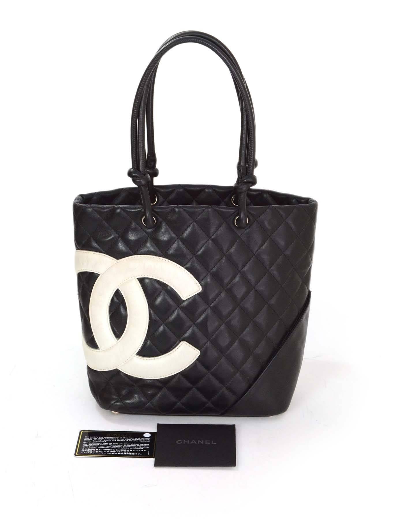 Chanel Black & White Leather Cambon Tote Bag SHW 5