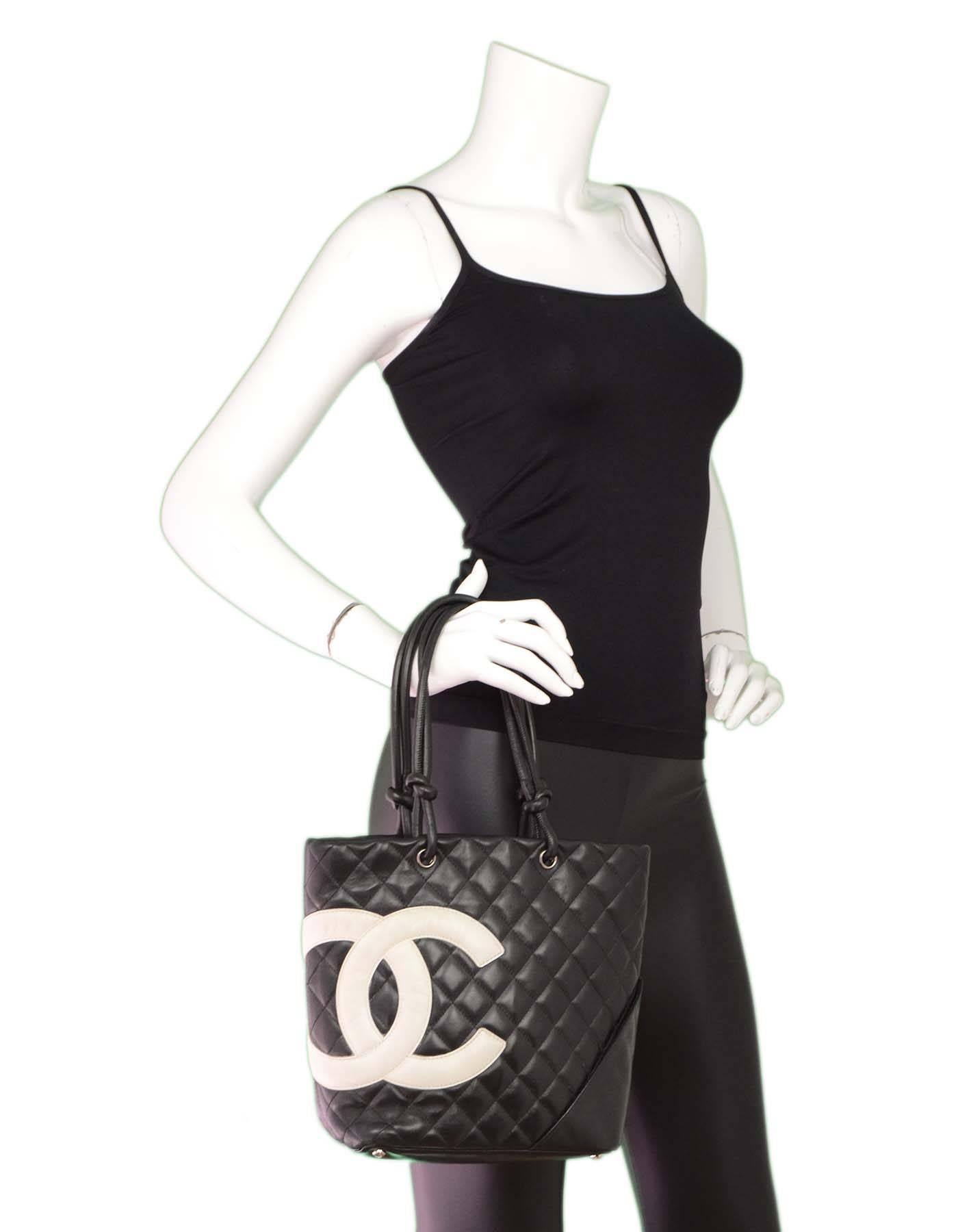 Chanel Black & White Leather Cambon Tote Bag SHW 6