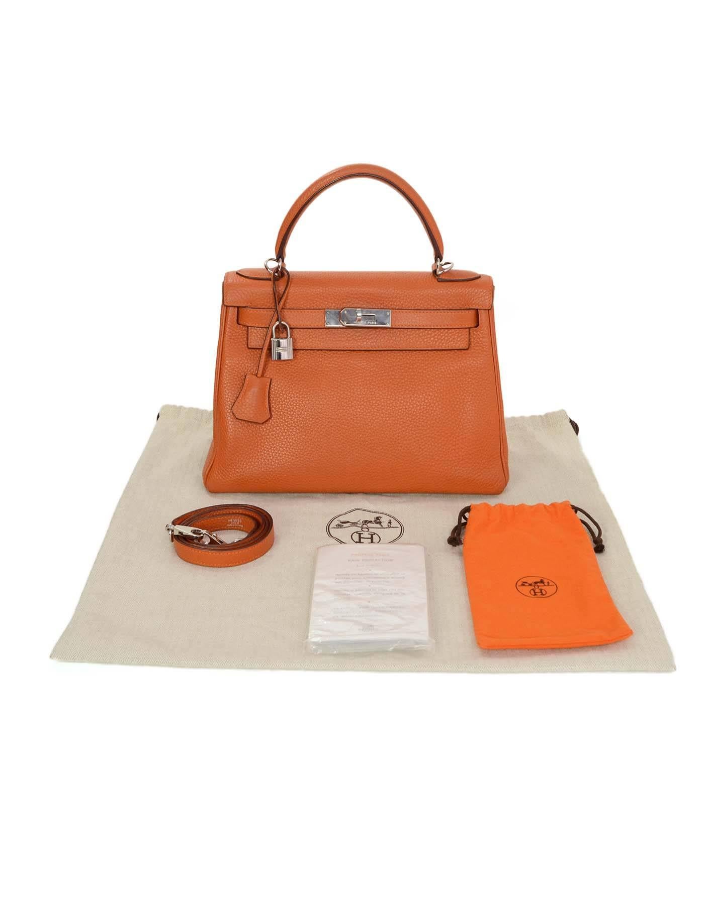 Hermes Orange Clemence 28cm Kelly Bag PHW 3
