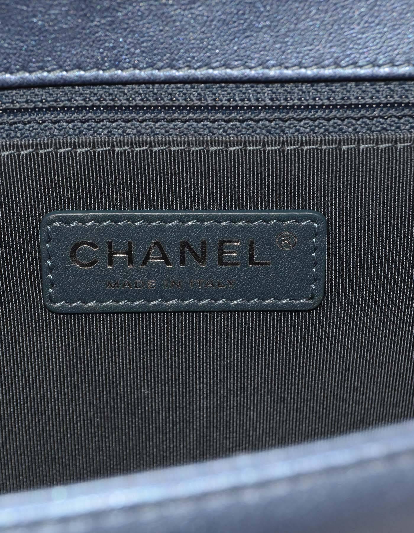 Chanel Metallic Blue Perforated Quilted New Medium Boy Bag SHW rt. $5, 200 In Excellent Condition In New York, NY