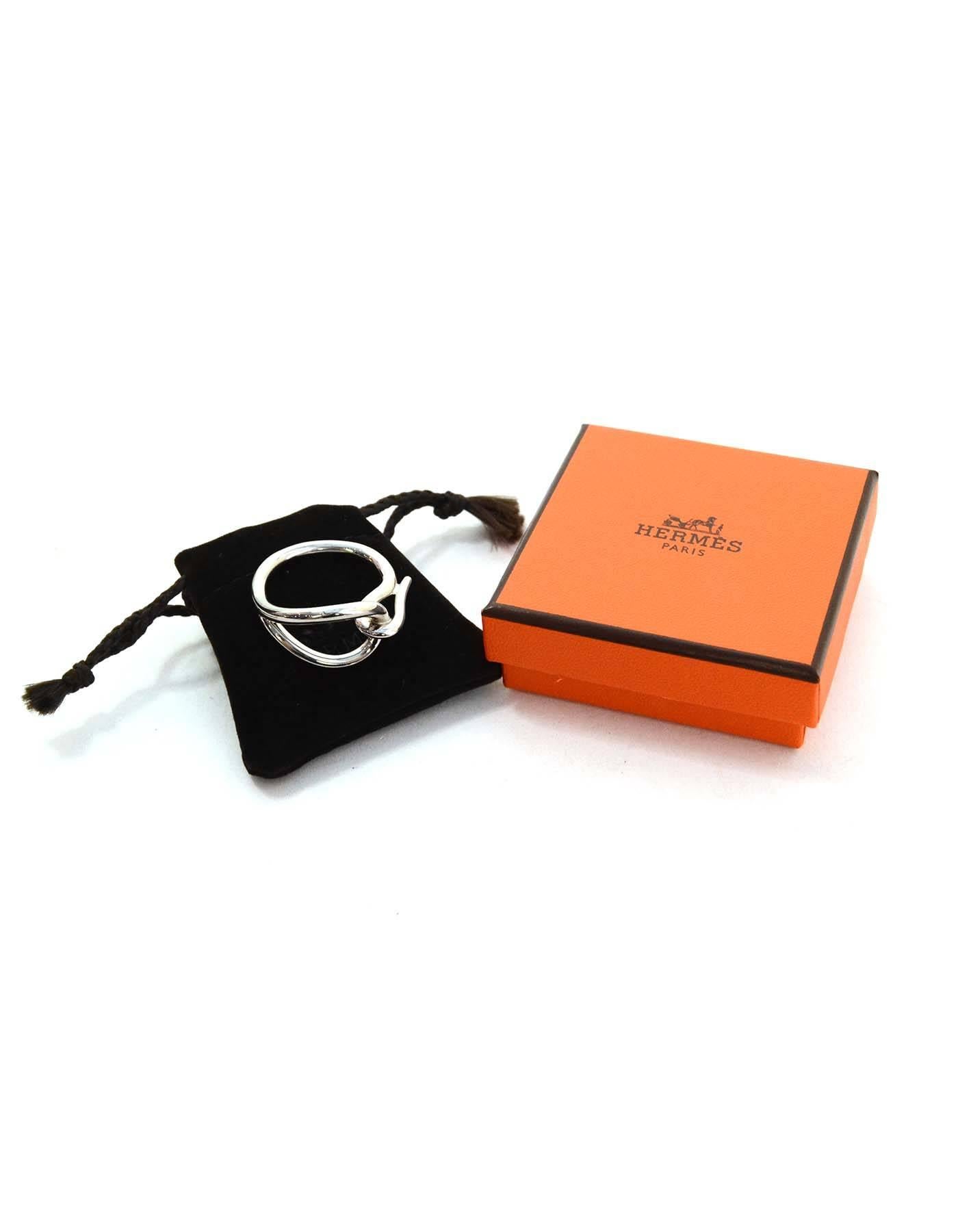 Gray Hermes Palladium Hook Scarf Ring with Dust Bag and Box