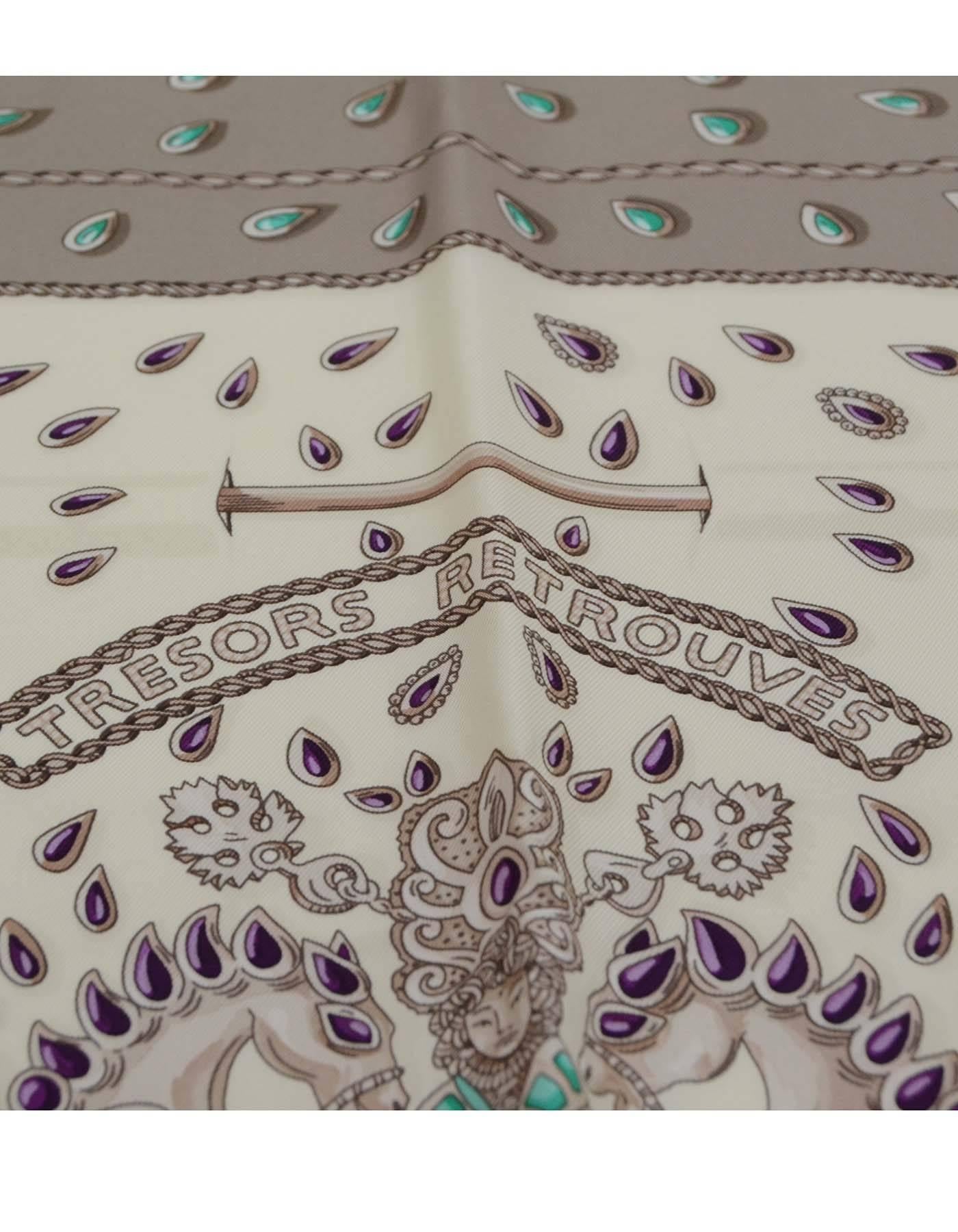Hermes Green and Purple Tresors Retrouves 90cm Silk Scarf  In Excellent Condition In New York, NY