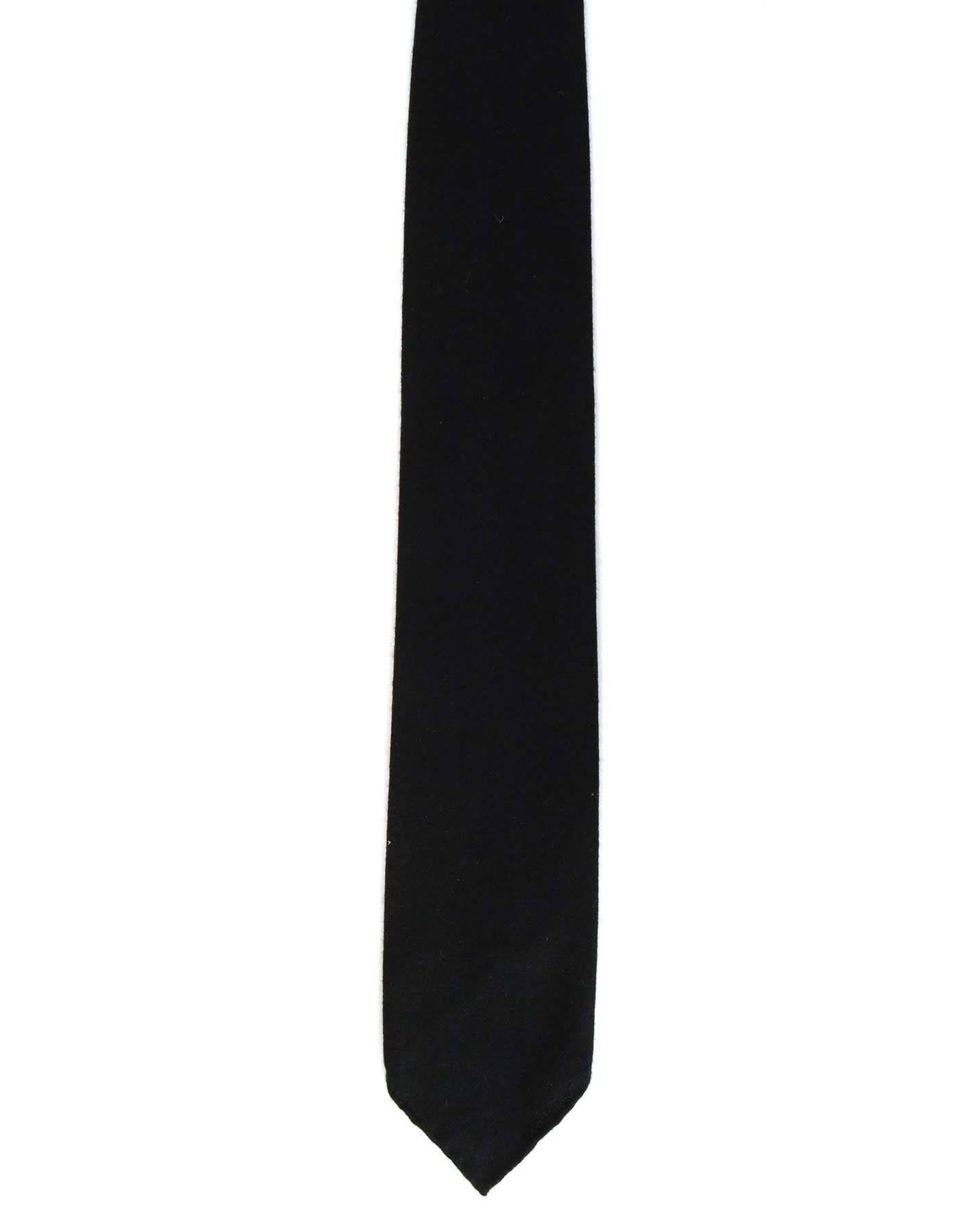 Hermes Black Cashmere Tie
Made In: France
Color: Black
Composition: 100% cashmere
Overall Condition: Excellent pre-owned condition
Measurements: 
Length: 60