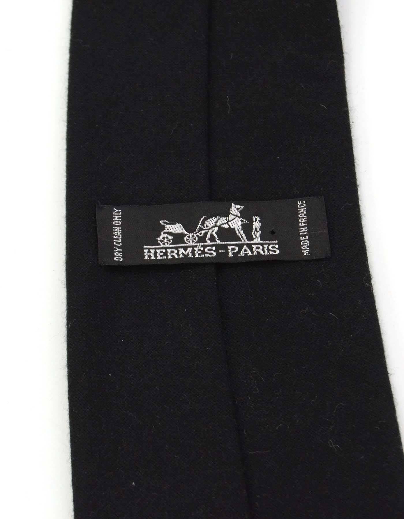 Hermes Black Cashmere Tie In Excellent Condition In New York, NY