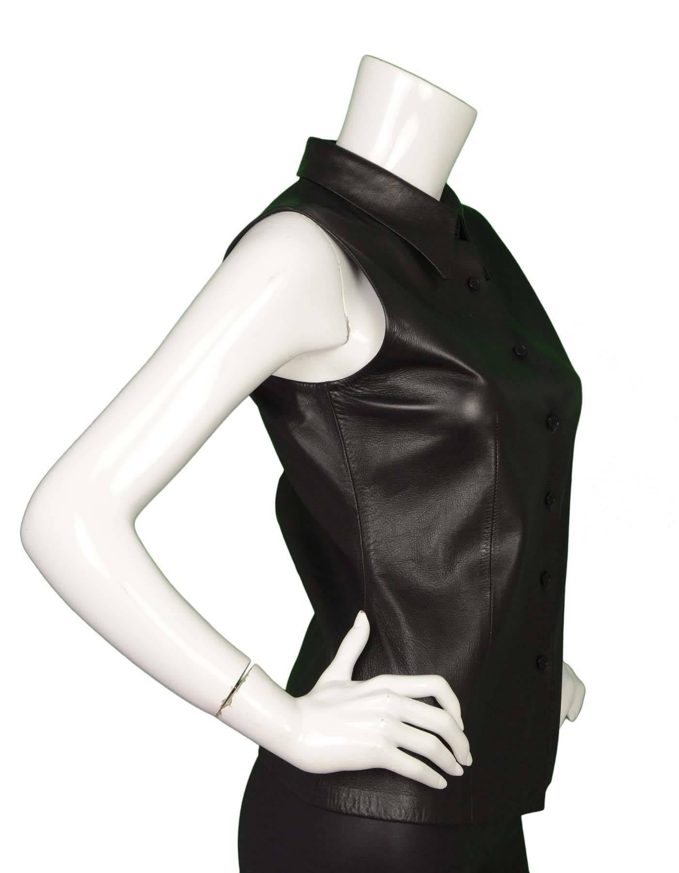 Jil Sander Black Leather Vest sz 38 In Good Condition In New York, NY