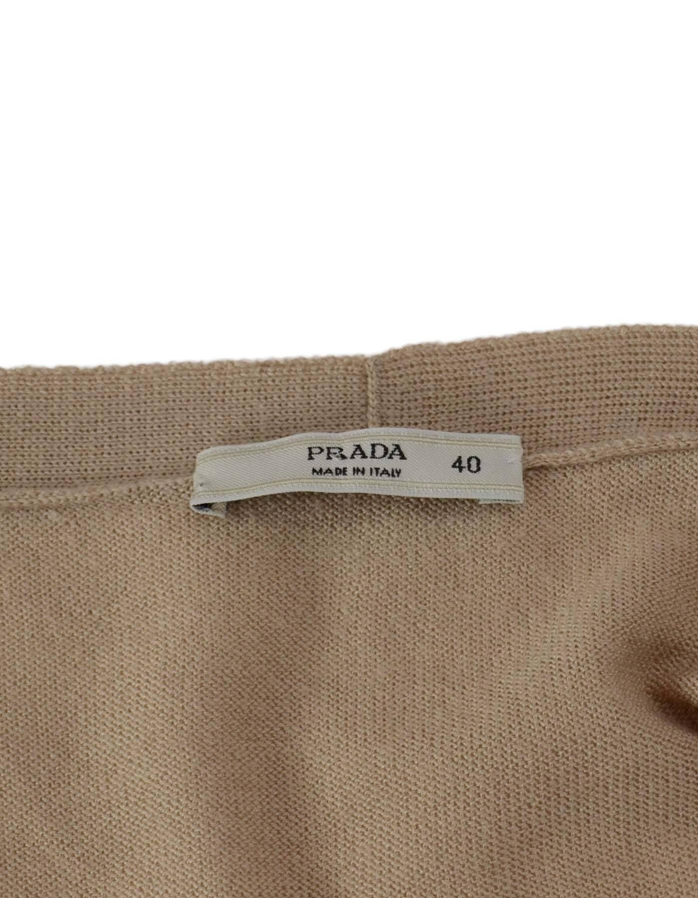 Prada Tan Cashmere Cardigan with Strap and Front Button Closure Sz 40 In Excellent Condition In New York, NY