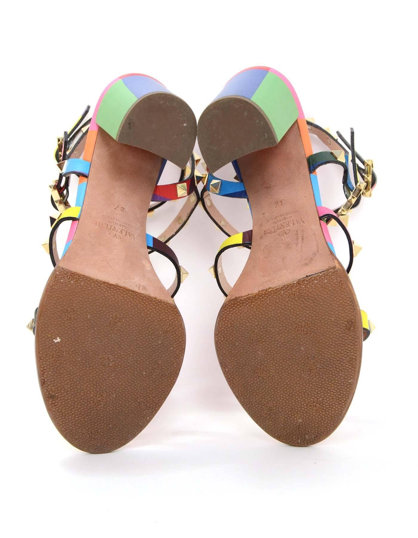 Valentino Rainbow Leather Rockstud City Sandals sz 37 In Excellent Condition In New York, NY