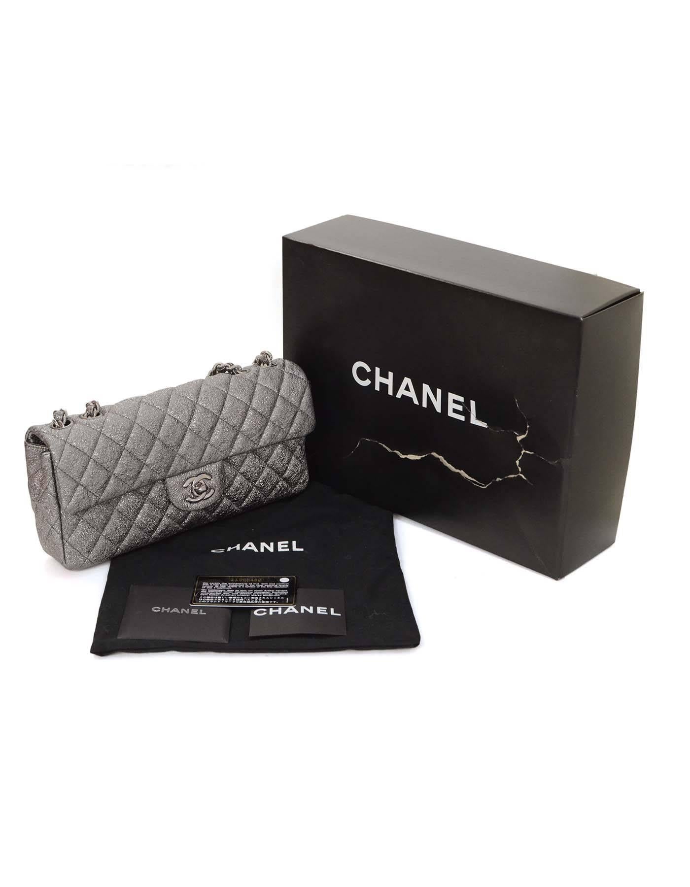 Chanel Silver Textured Quilted East/West Flap Bag 3