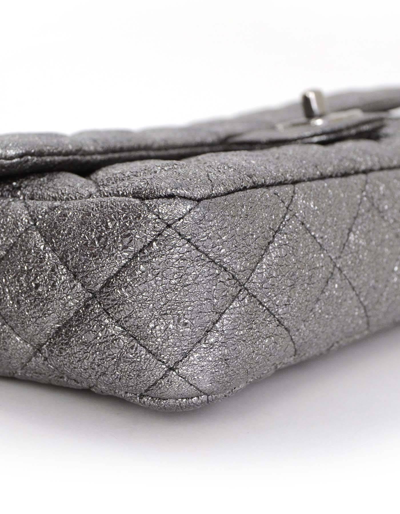 Chanel Silver Textured Quilted East/West Flap Bag In Excellent Condition In New York, NY