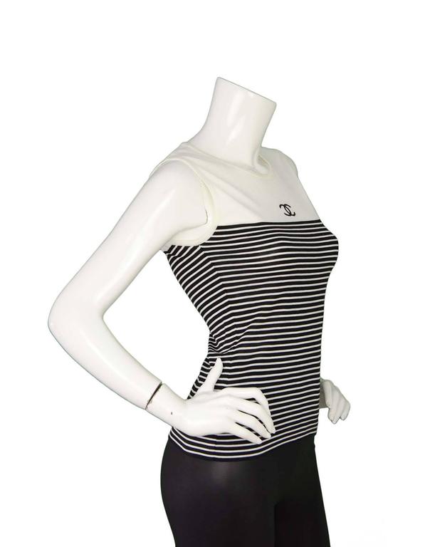 Chanel Black and White Striped CC Sleeveless Top Sz 36 For Sale at 1stDibs